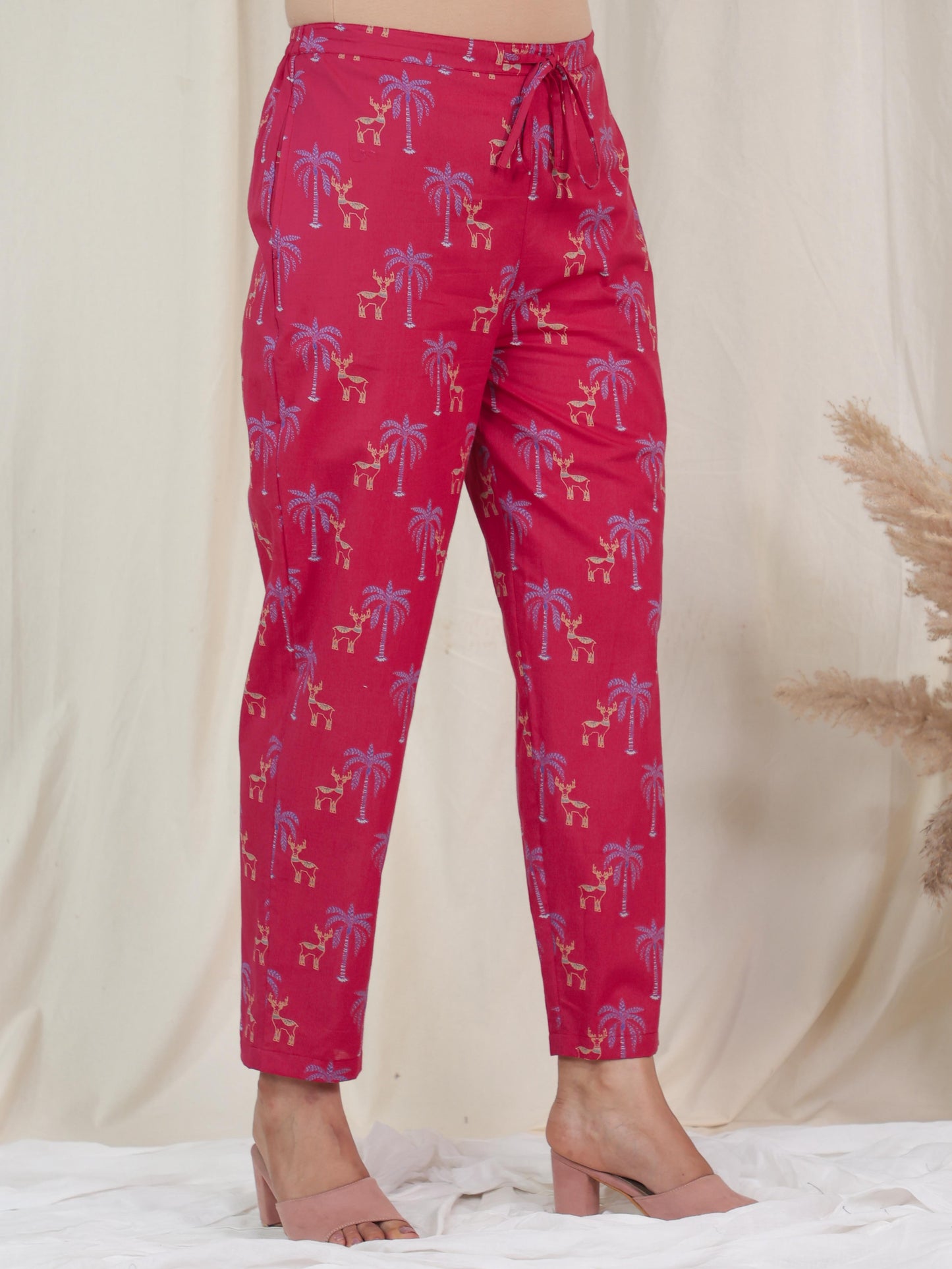 Soft Cotton Animal Red Tapered Tapered Trousers