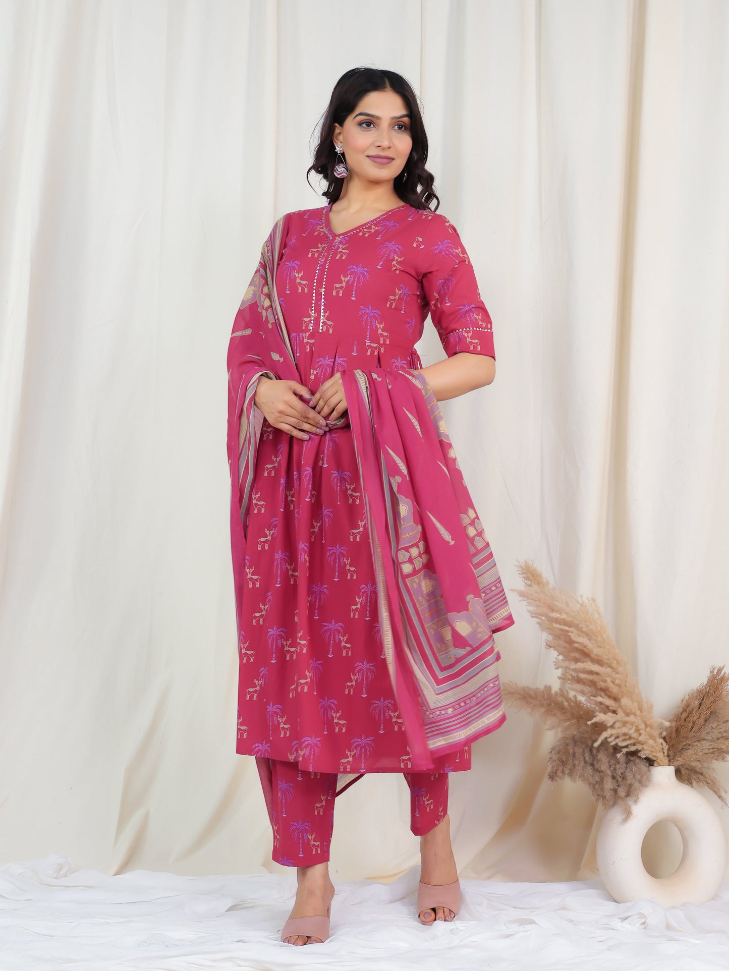Soft Cotton Animal A-line Red Kurta
