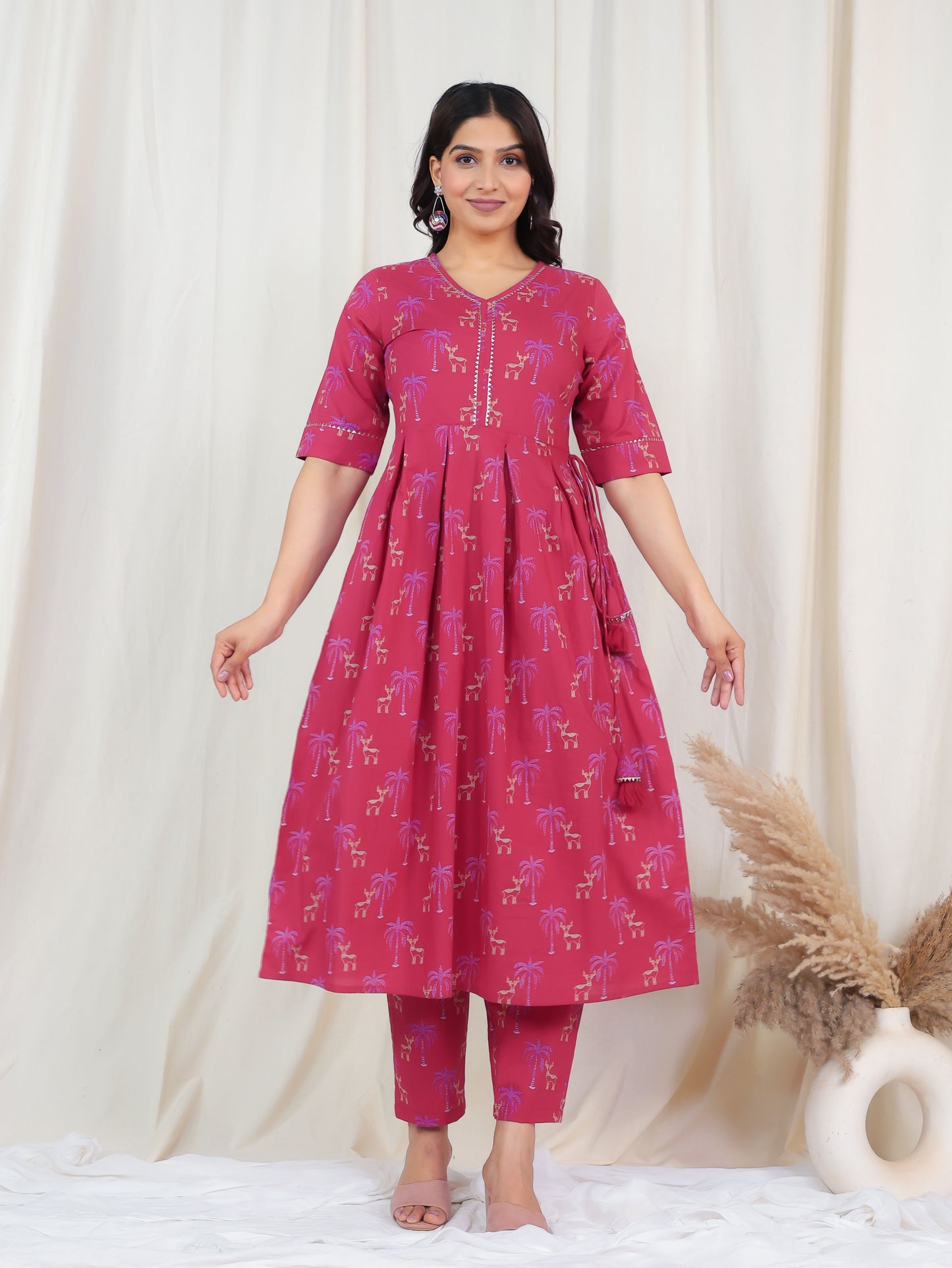 Soft Cotton Animal A-line Red Kurta