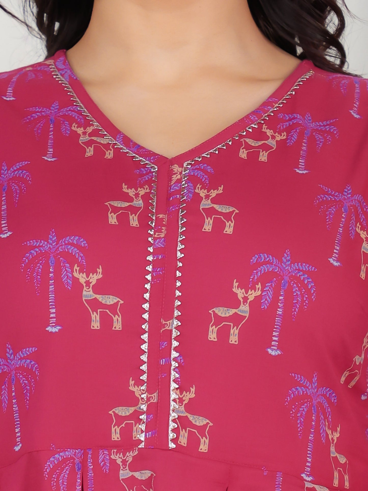 Soft Cotton Animal A-line Red Kurta