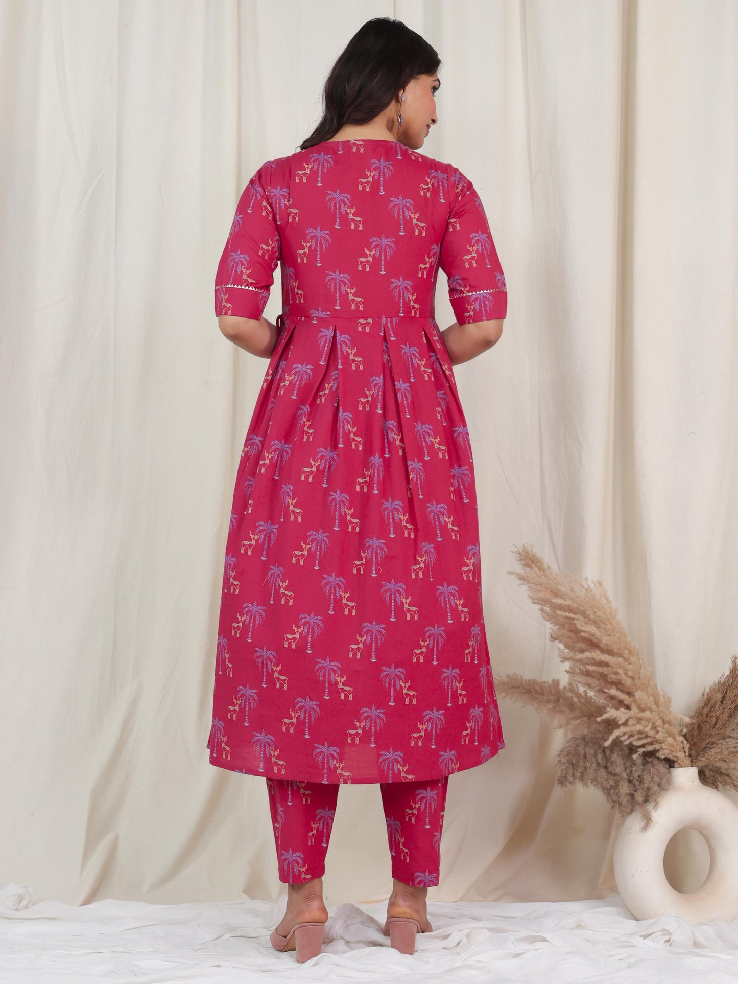 Soft Cotton Animal A-line Red Kurta