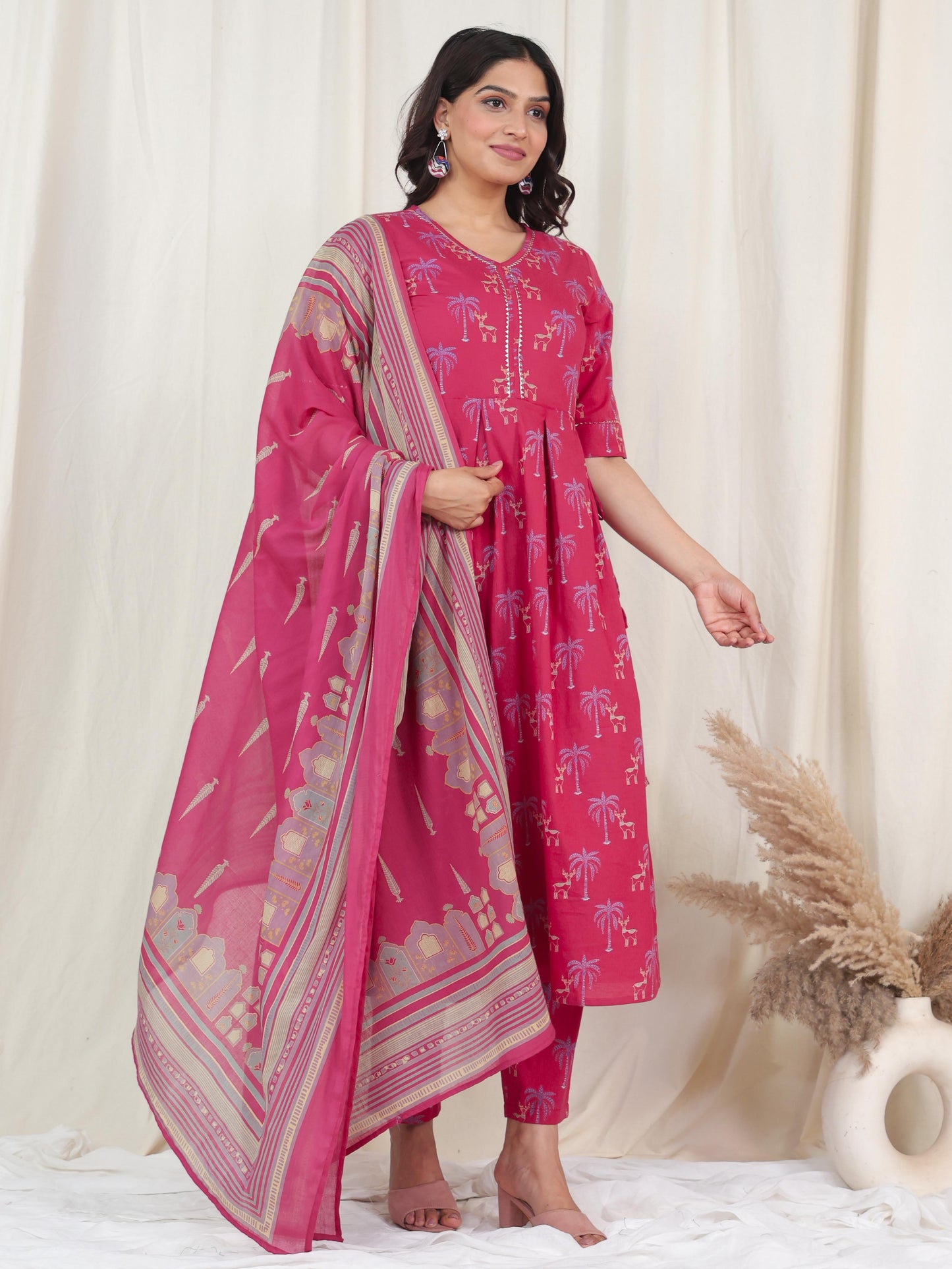 Soft Cotton Animal A-line Red Kurta