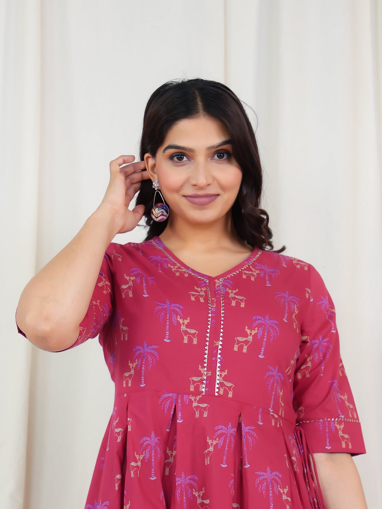 Soft Cotton Animal A-line Red Kurta