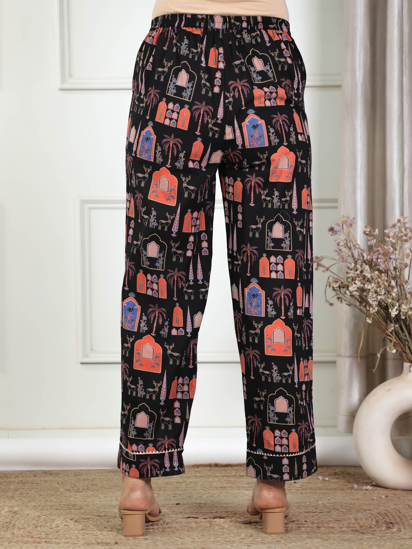Soft Cotton Ajrakh Black Straight Trousers