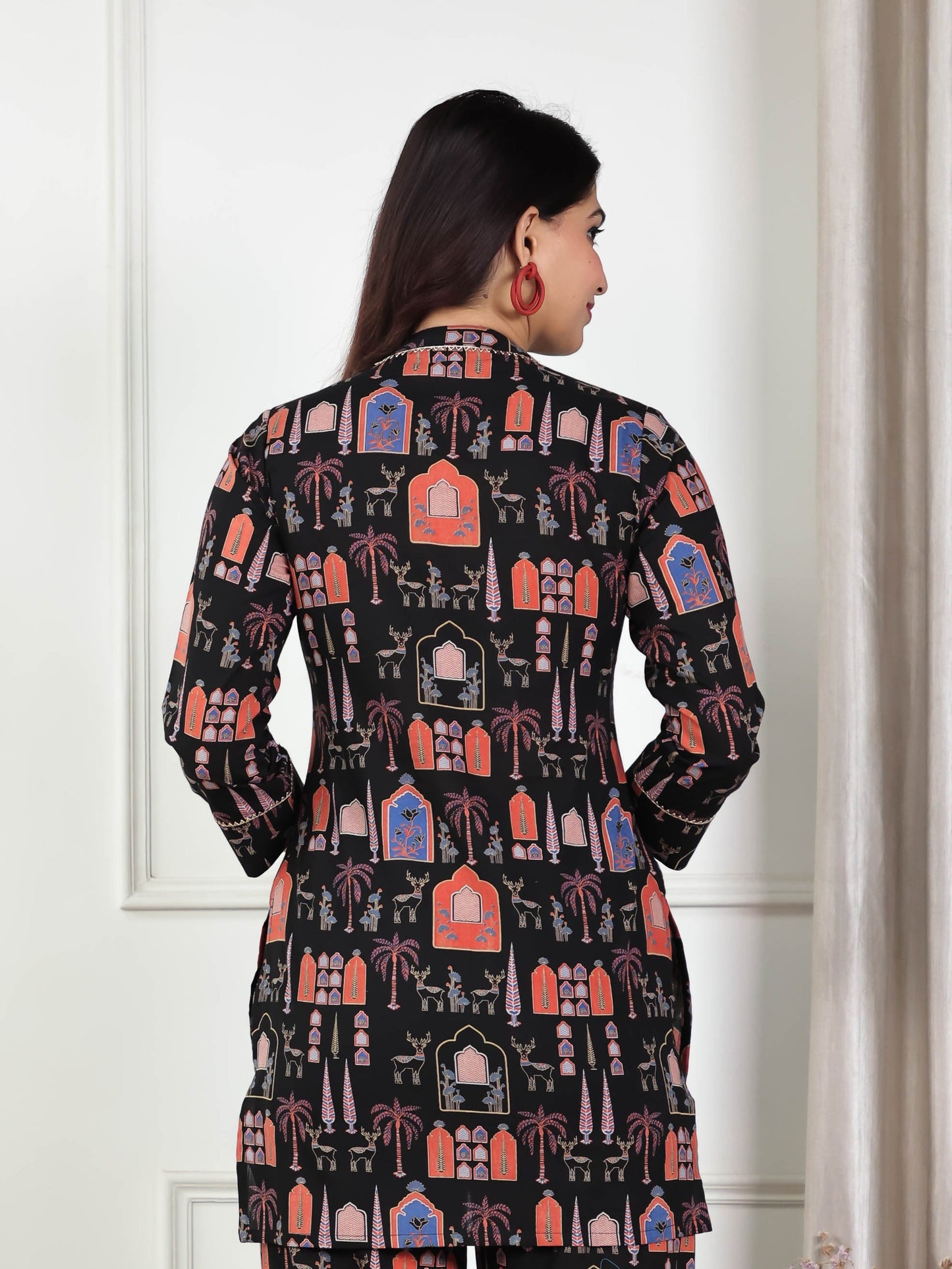 Soft Cotton Ajrakh Straight Black Kurta