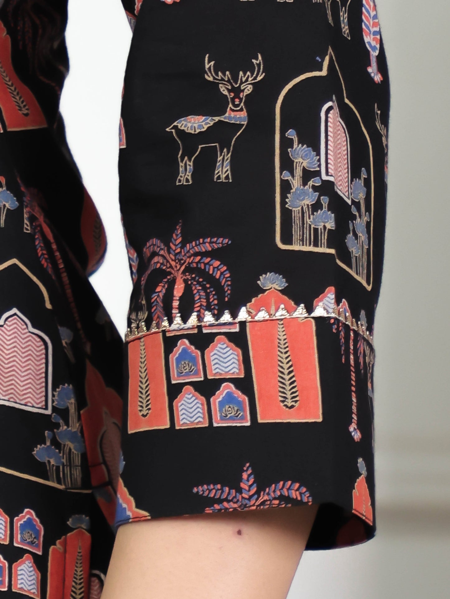 Soft Cotton Ajrakh Straight Black Kurta