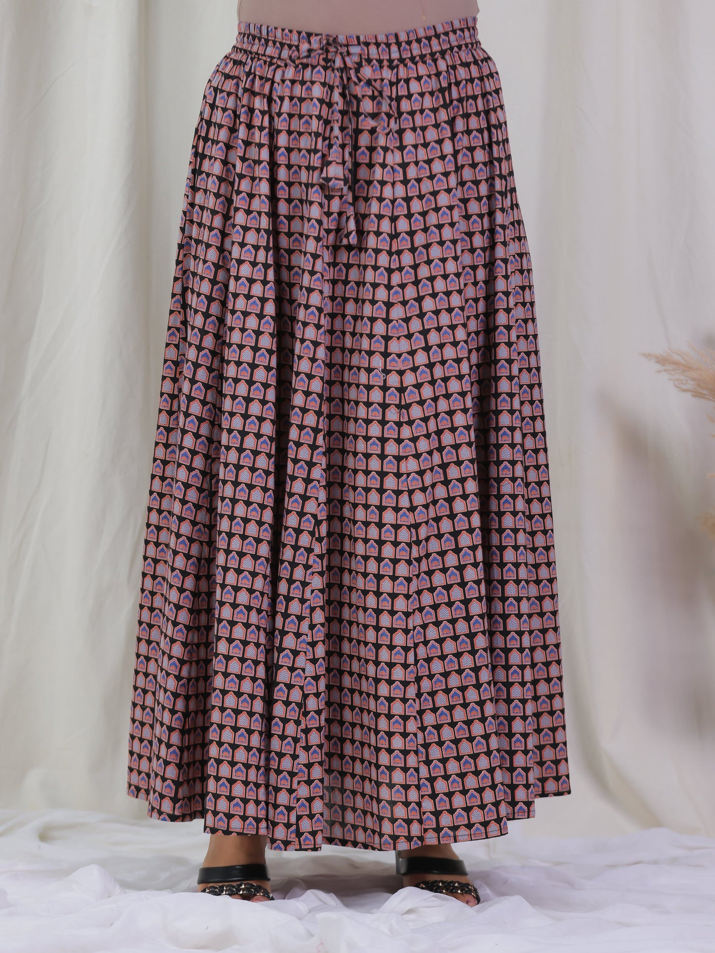 Soft Cotton Ajrakh Black Skirt