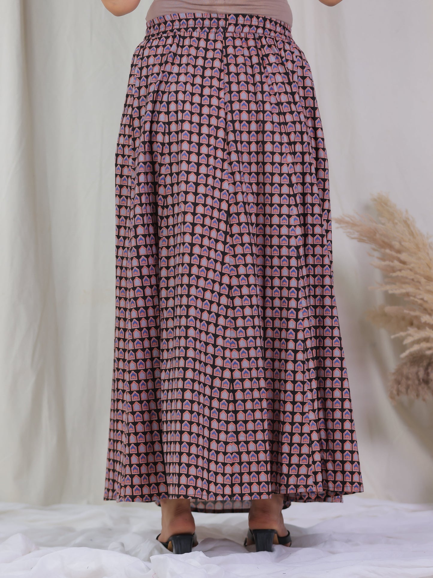 Soft Cotton Ajrakh Black Skirt