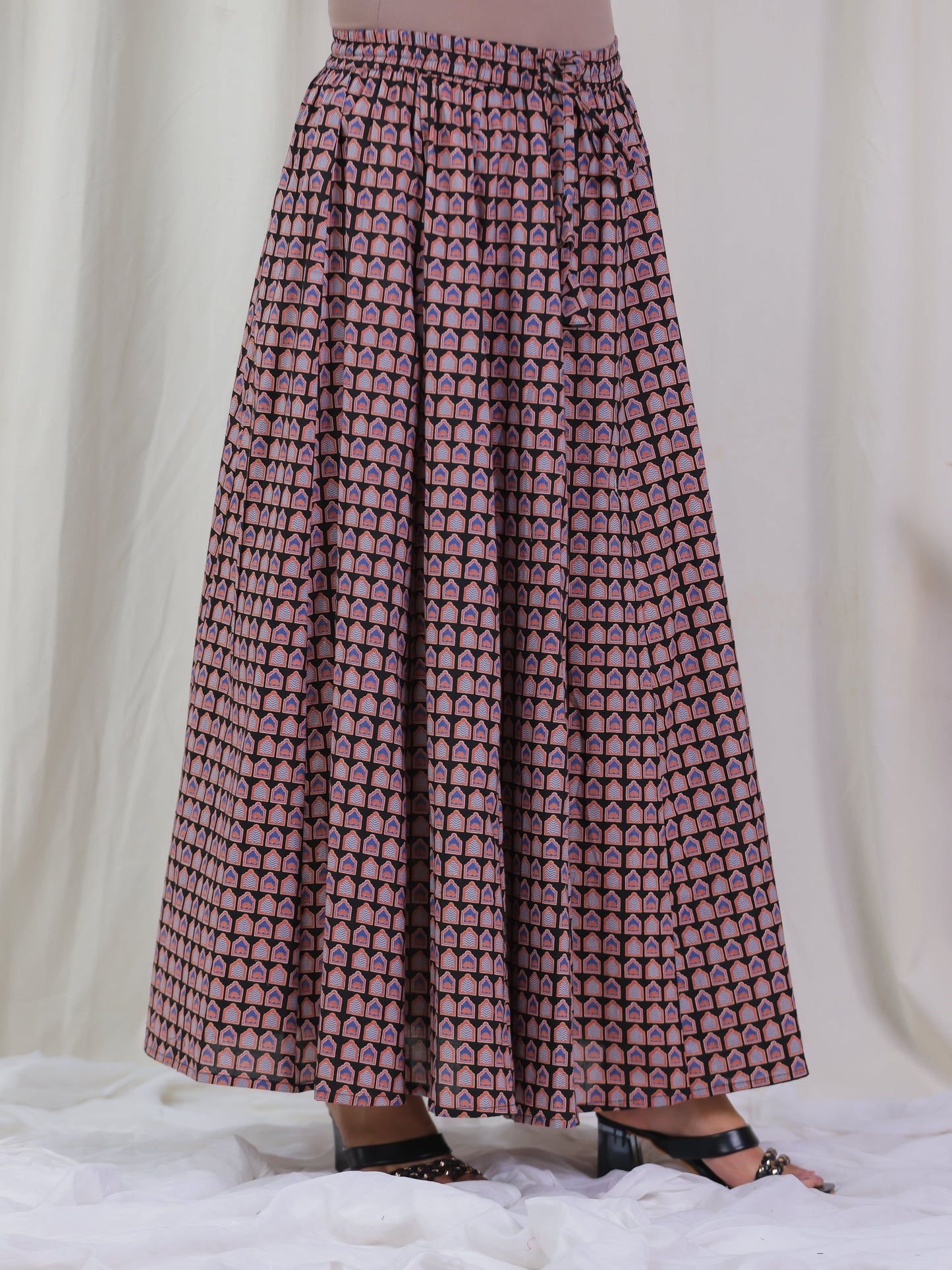 Soft Cotton Ajrakh Black Skirt