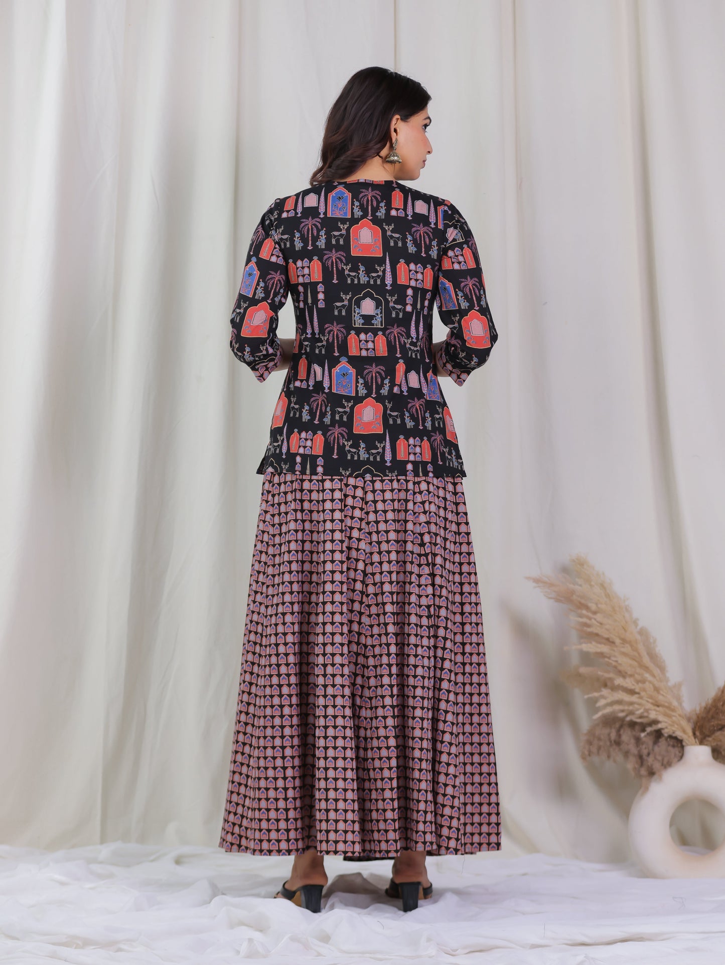 Soft Cotton Ajrakh Straight Black Kurta