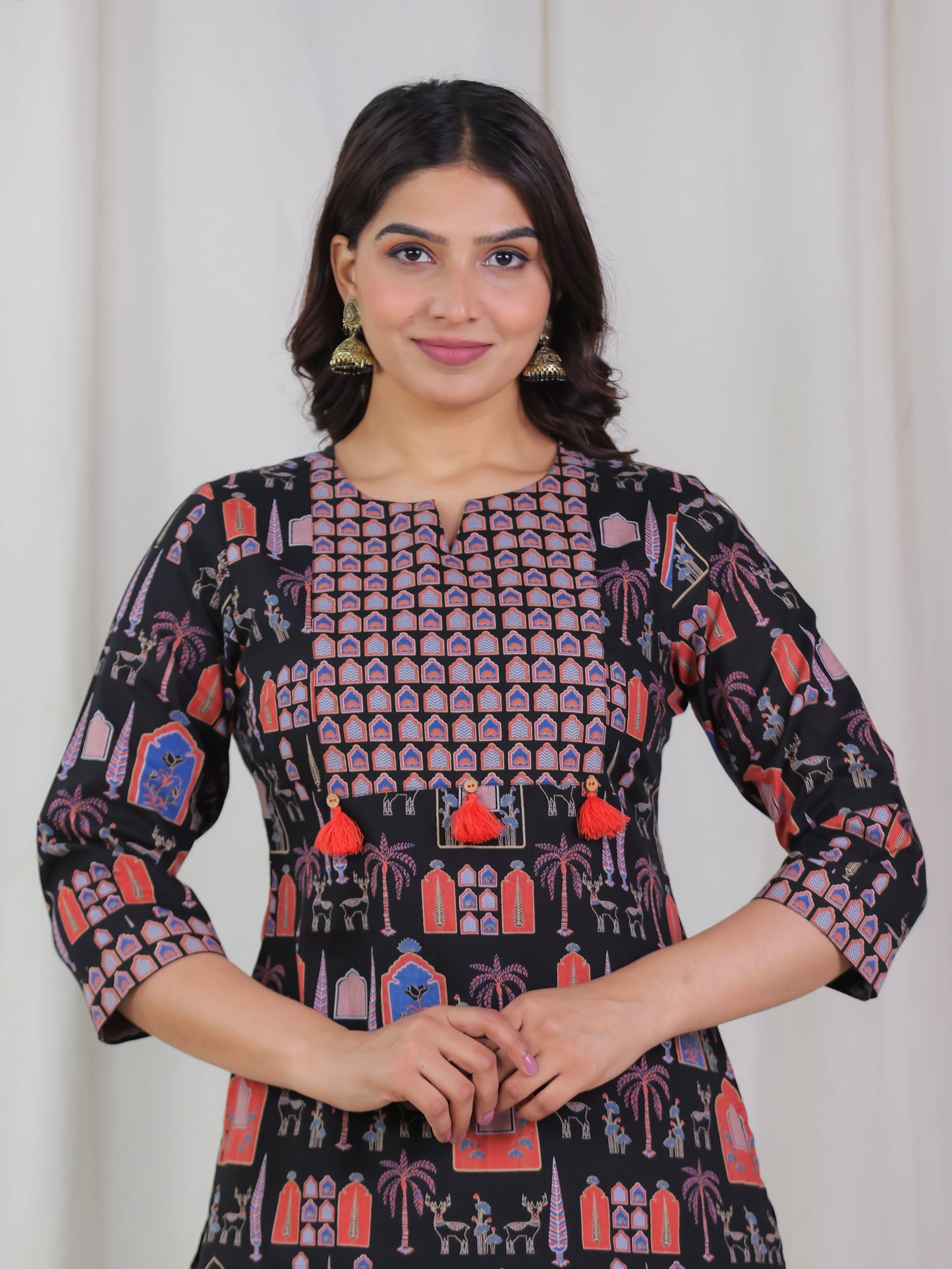 Soft Cotton Ajrakh Straight Black Kurta
