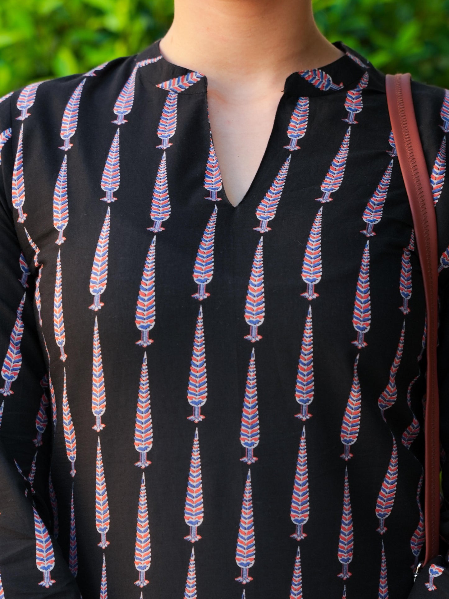 Soft Cotton Placement Print Angrakha Black Kurta