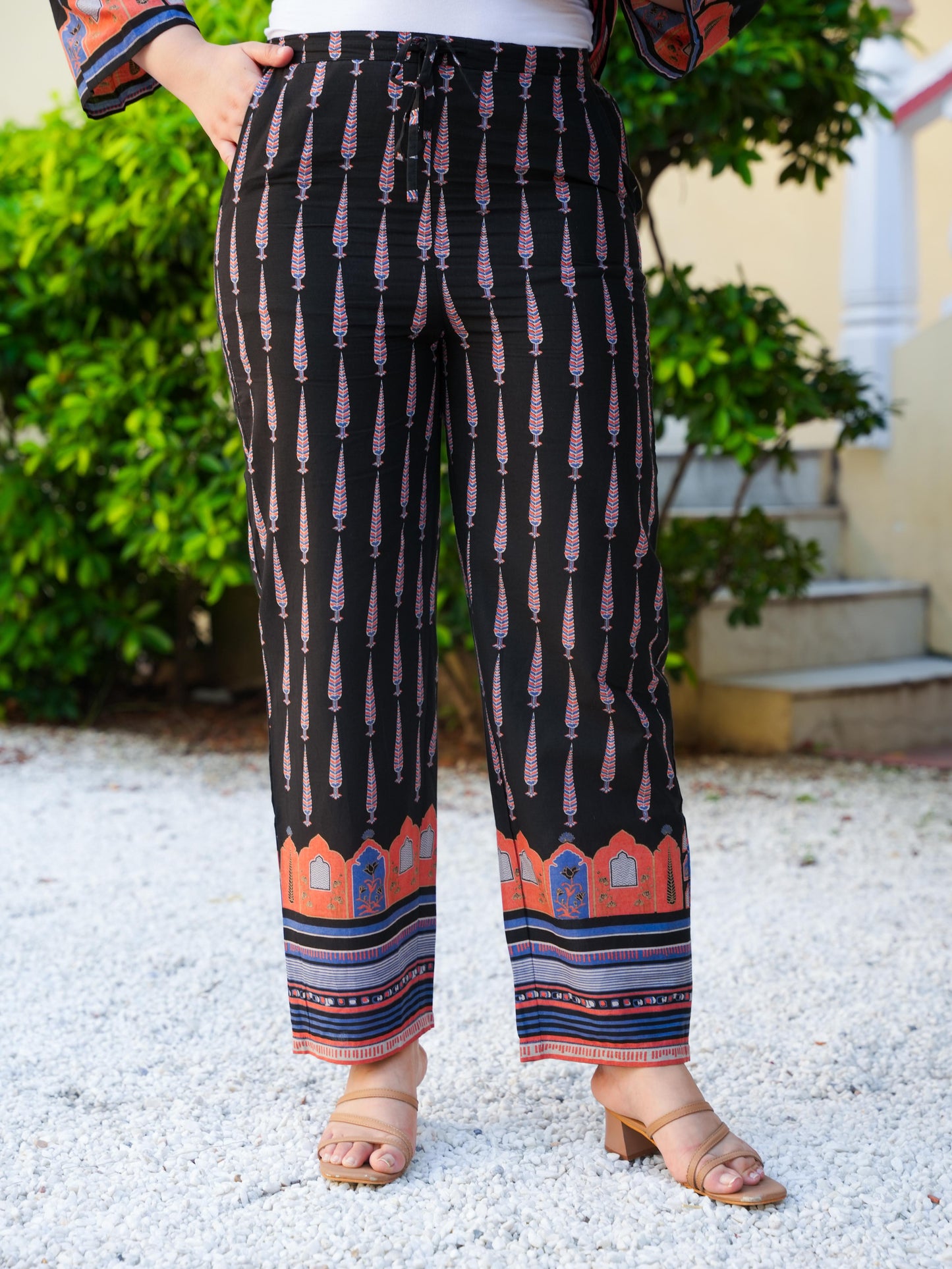 Soft Cotton Placement Print Angrakha Black Kurta