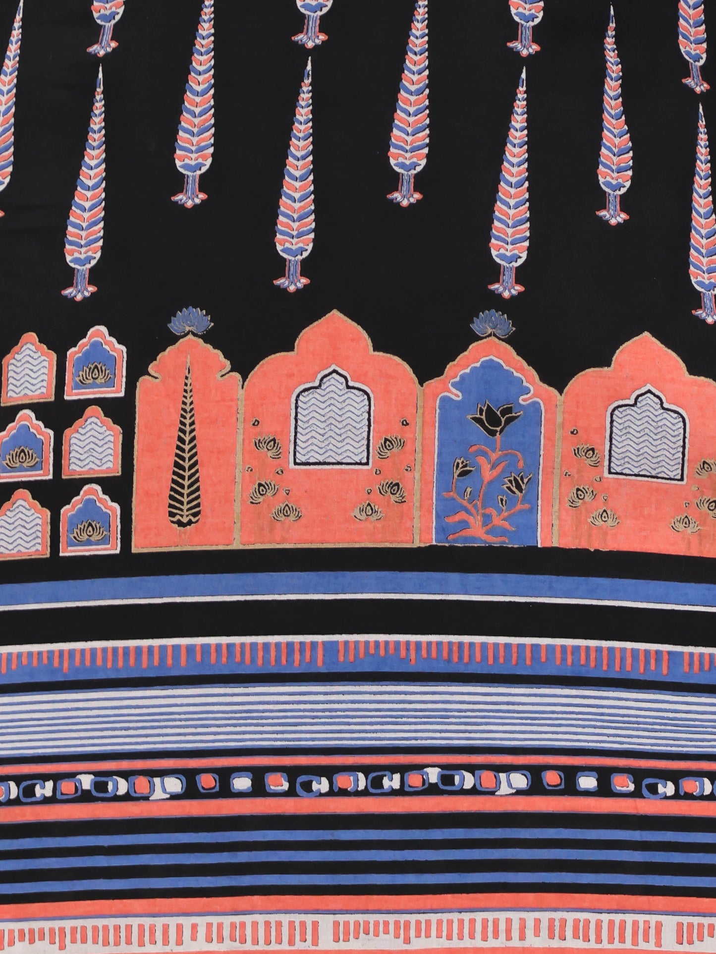 Soft Cotton Placement Print Angrakha Black Kurta