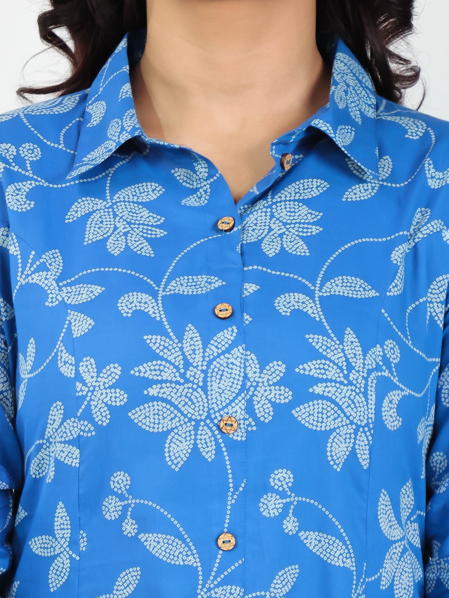 Soft Cotton Bandhani High Low Blue Kurta