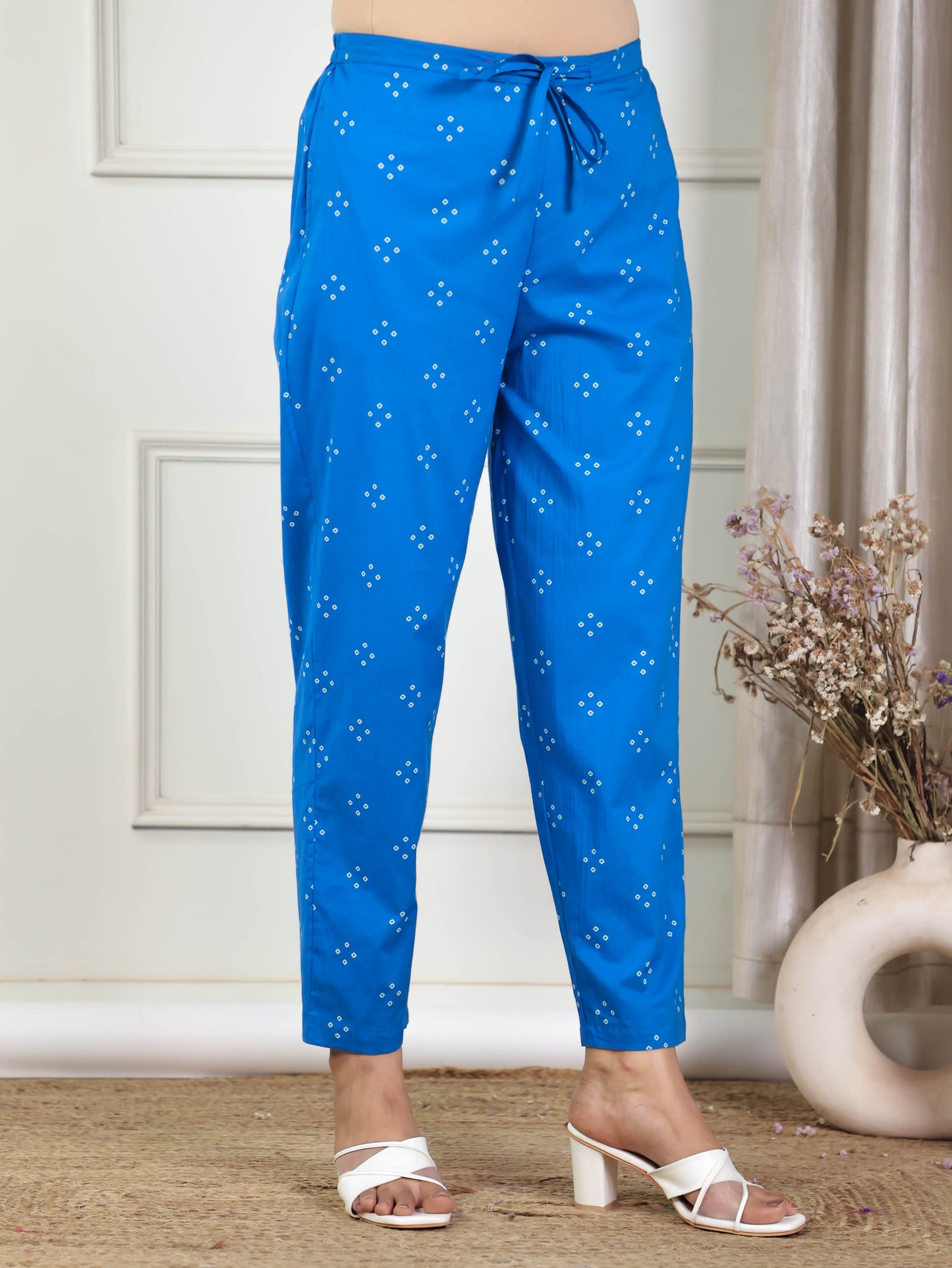 Soft Cotton Bandhani Blue Tapered Trousers