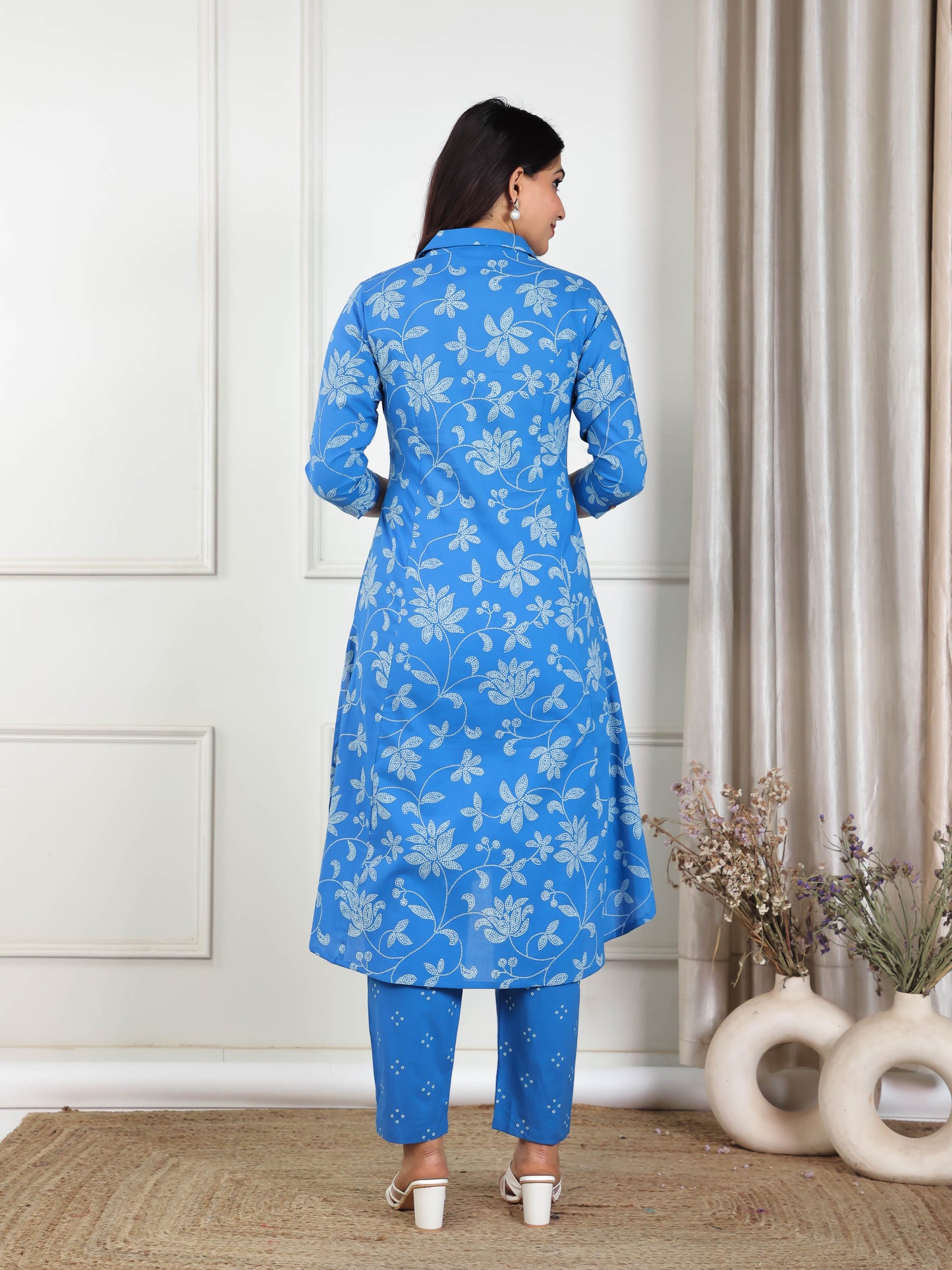 Soft Cotton Bandhani High Low Blue Kurta