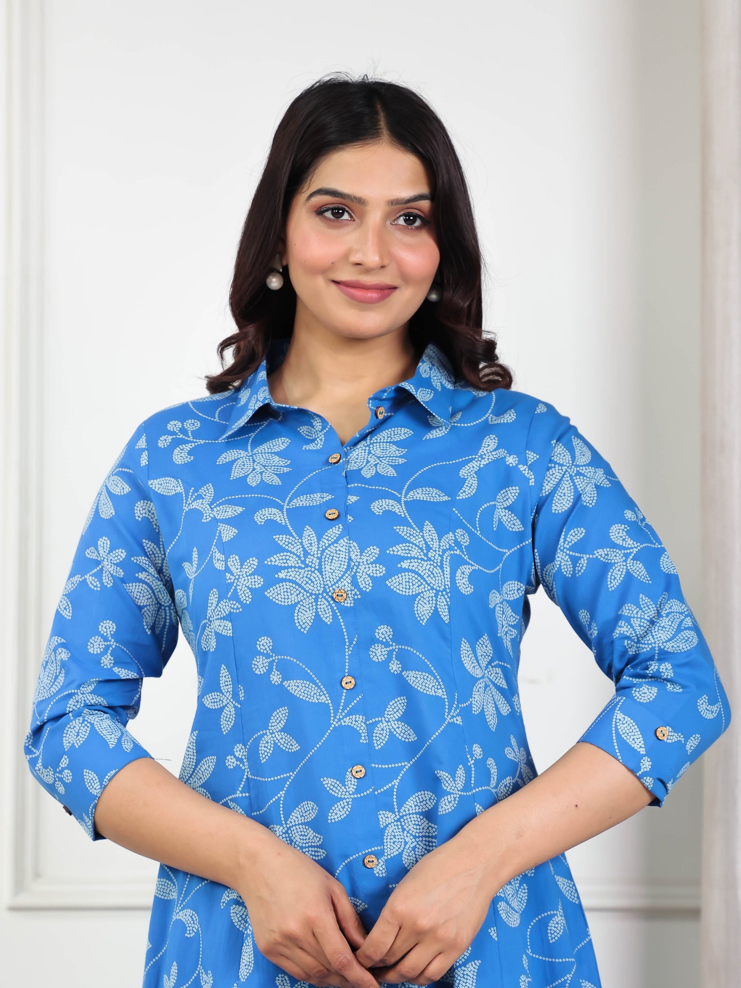 Soft Cotton Bandhani High Low Blue Kurta