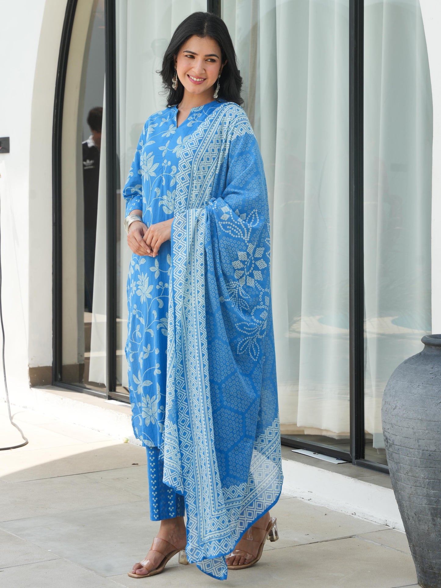 Cotton Voile Bandhani Blue Dupatta