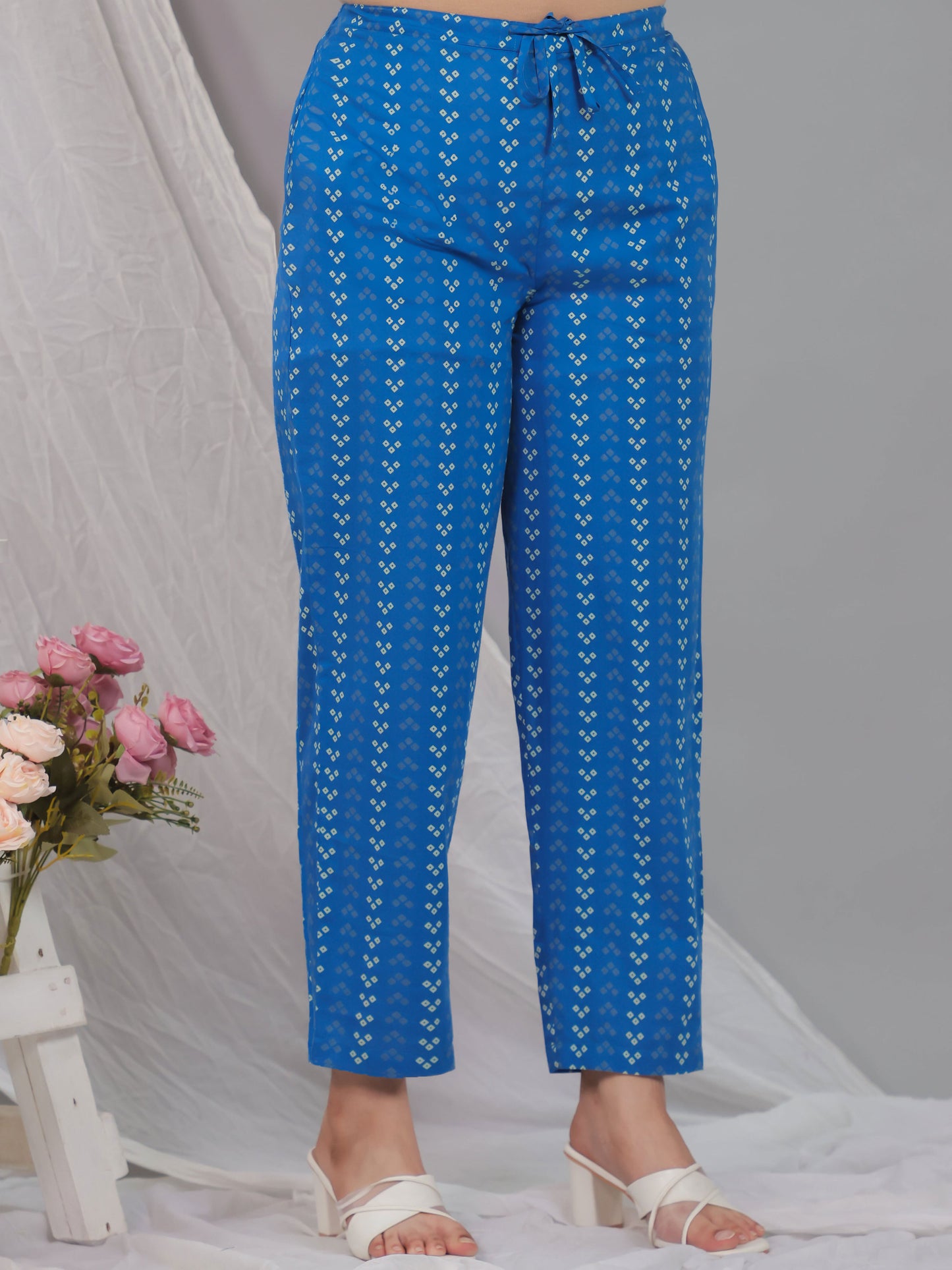 Soft Cotton Bandhani Straight Blue Kurta