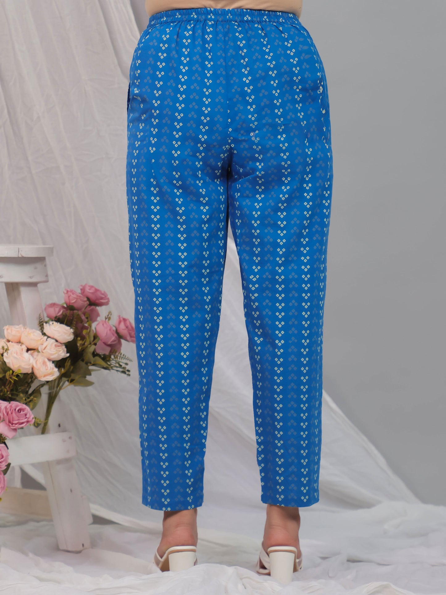 Soft Cotton Bandhani Blue Tapered Trousers