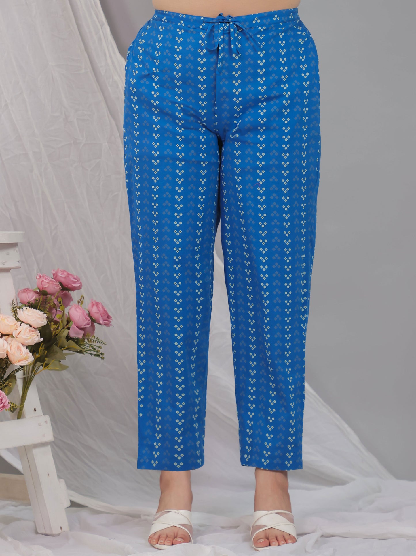 Soft Cotton Bandhani Blue Tapered Trousers