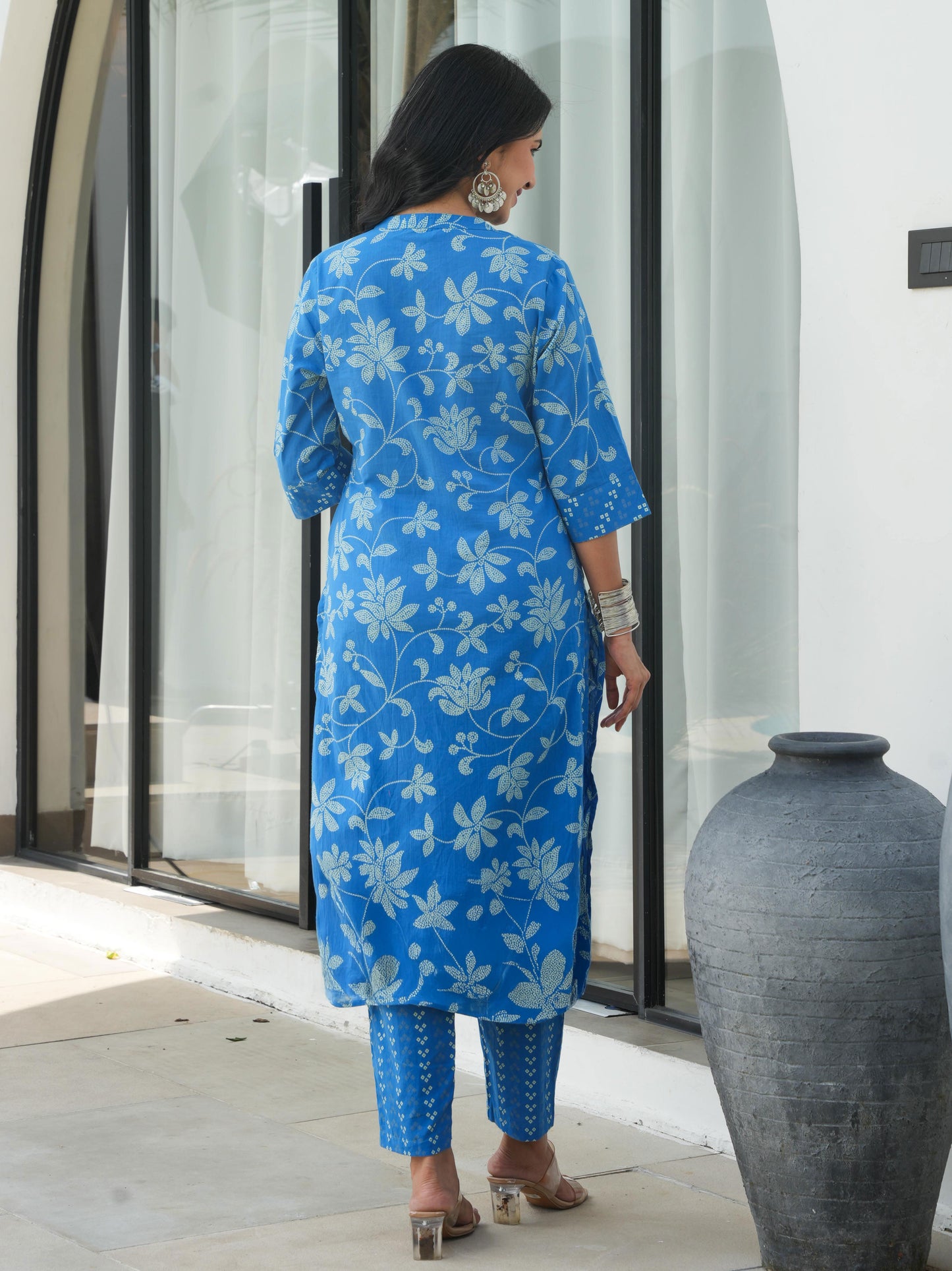 Soft Cotton Bandhani Straight Blue Kurta
