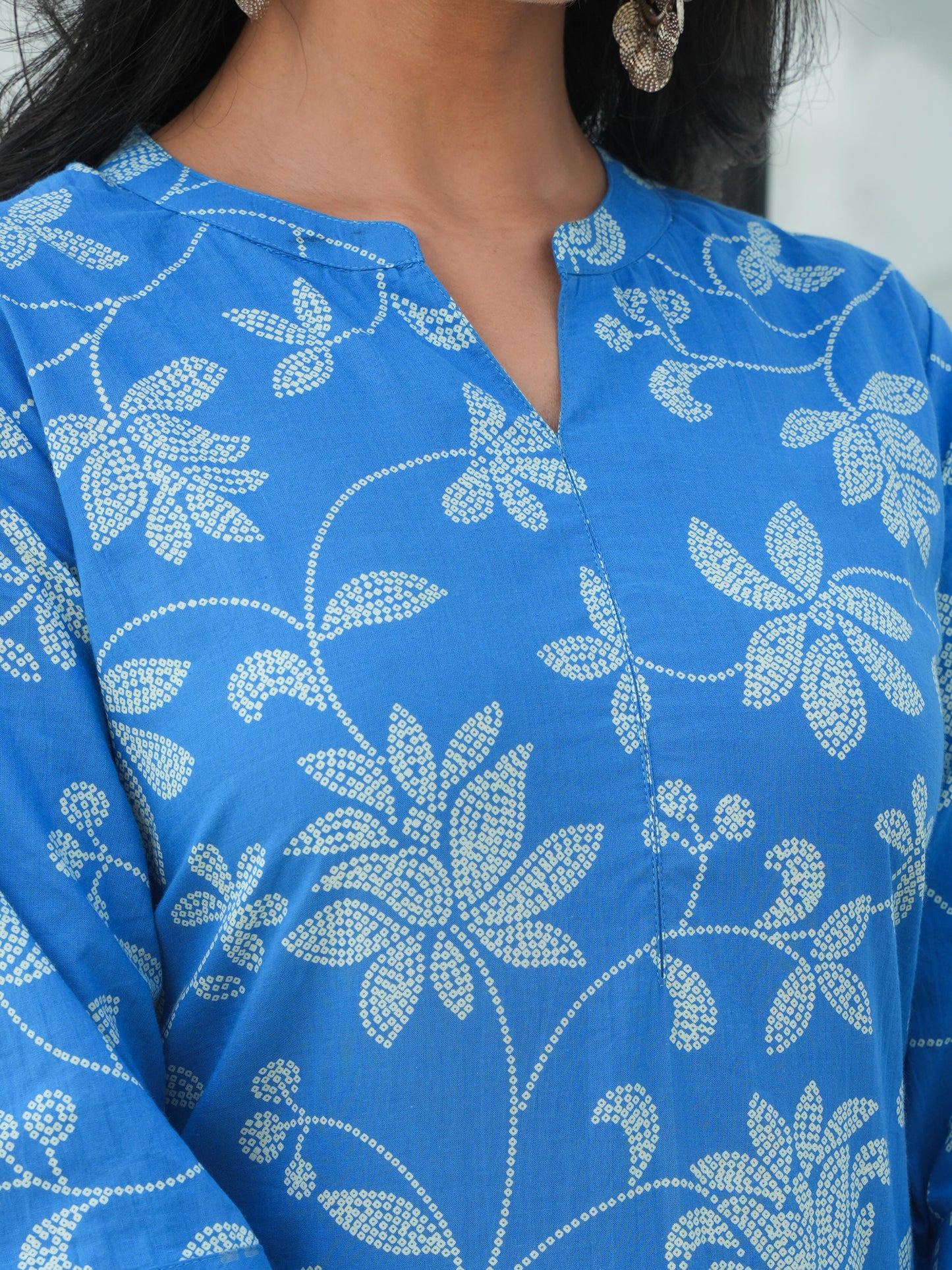 Soft Cotton Bandhani Straight Blue Kurta