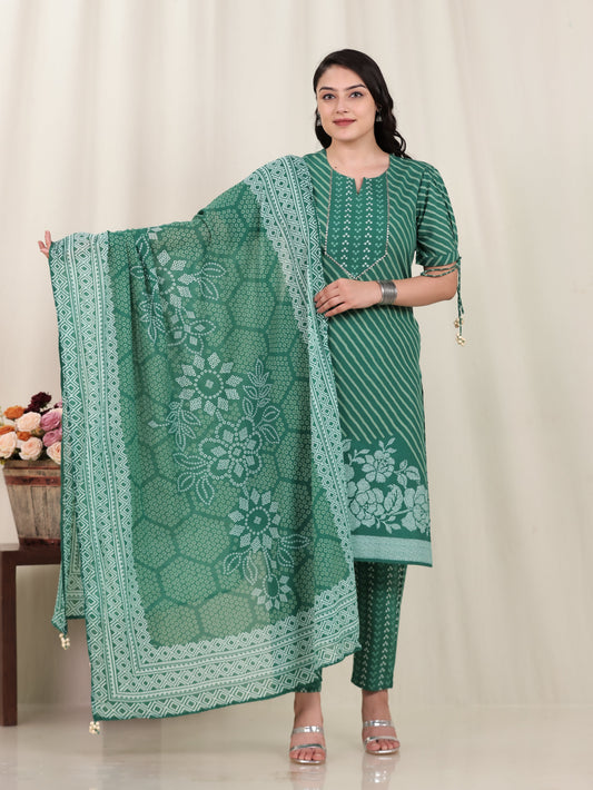 Cotton Voile Bandhani Green Dupatta