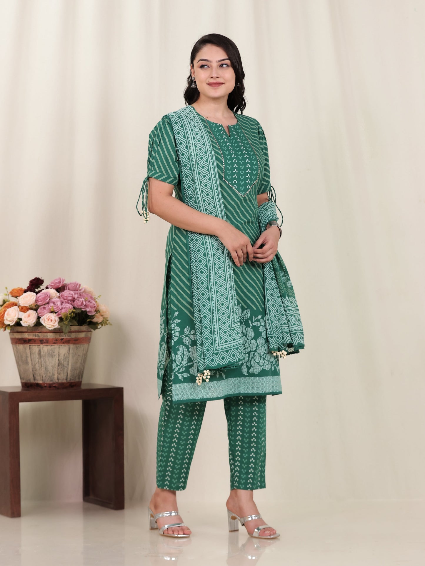 Cotton Voile Bandhani Green Dupatta