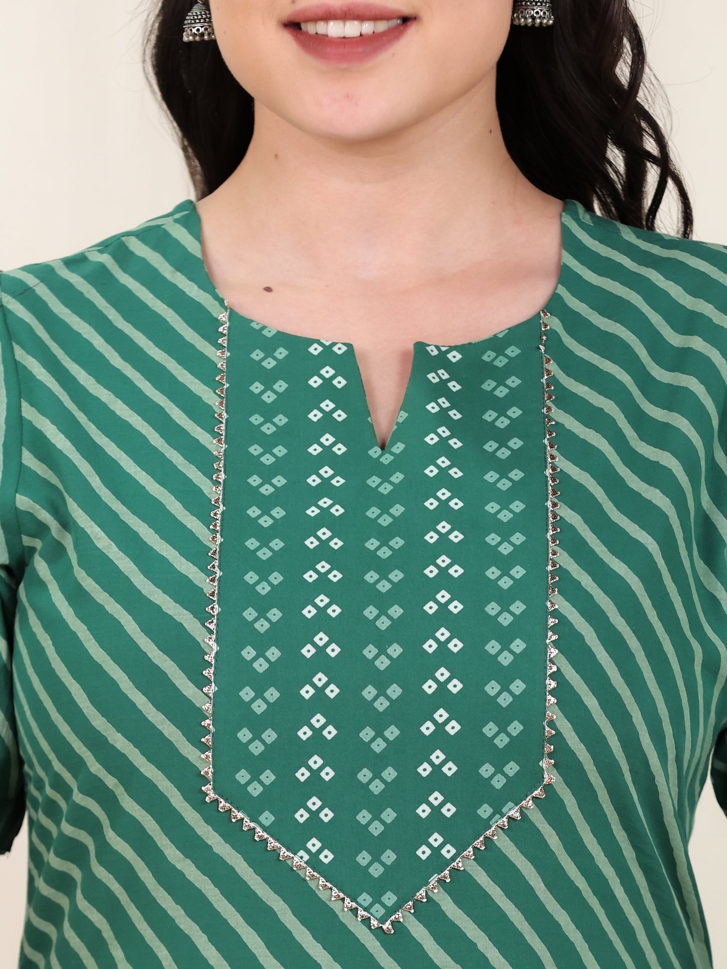 Soft Cotton Placement Print Straight Green Kurta