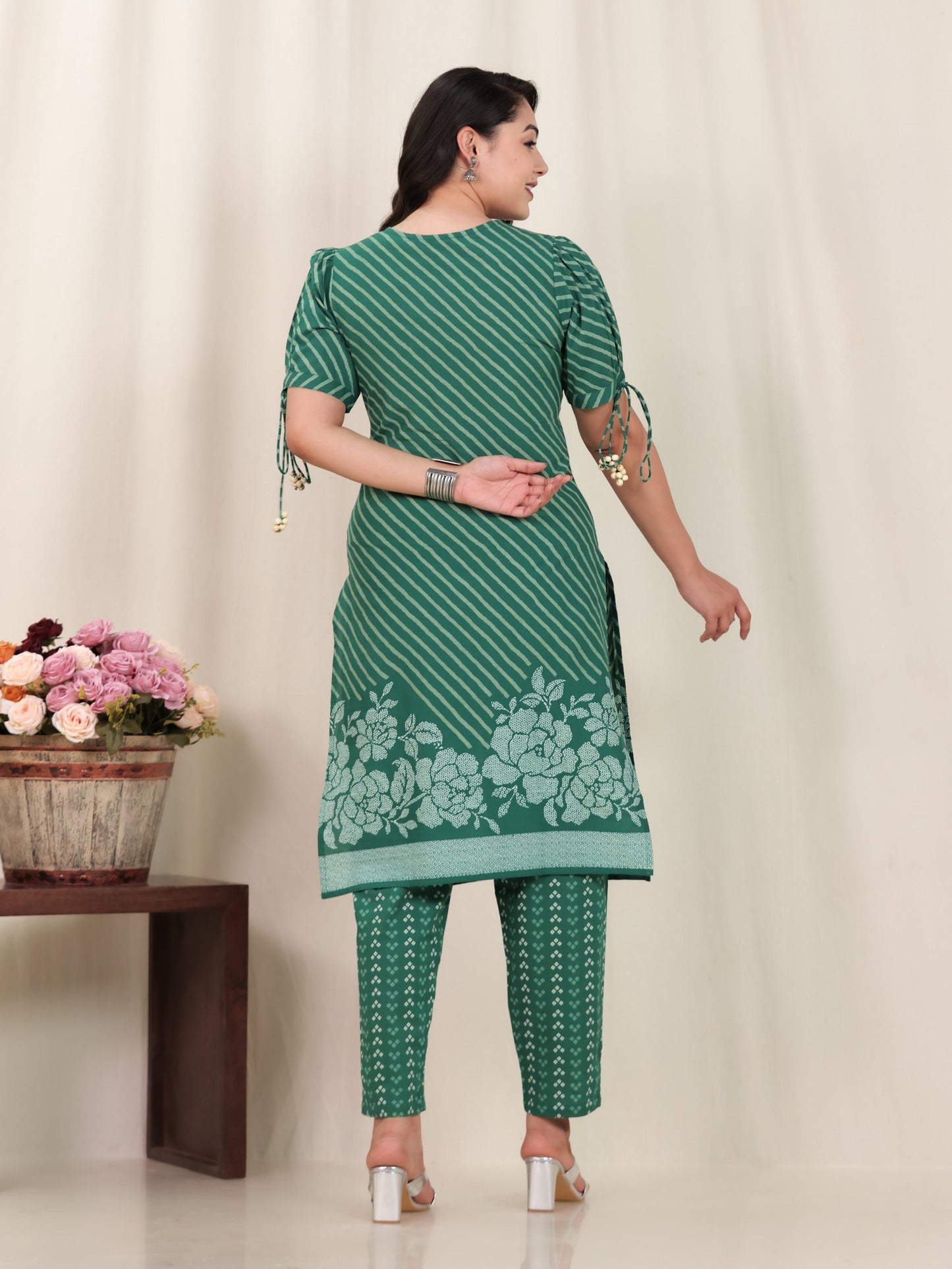 Soft Cotton Placement Print Straight Green Kurta