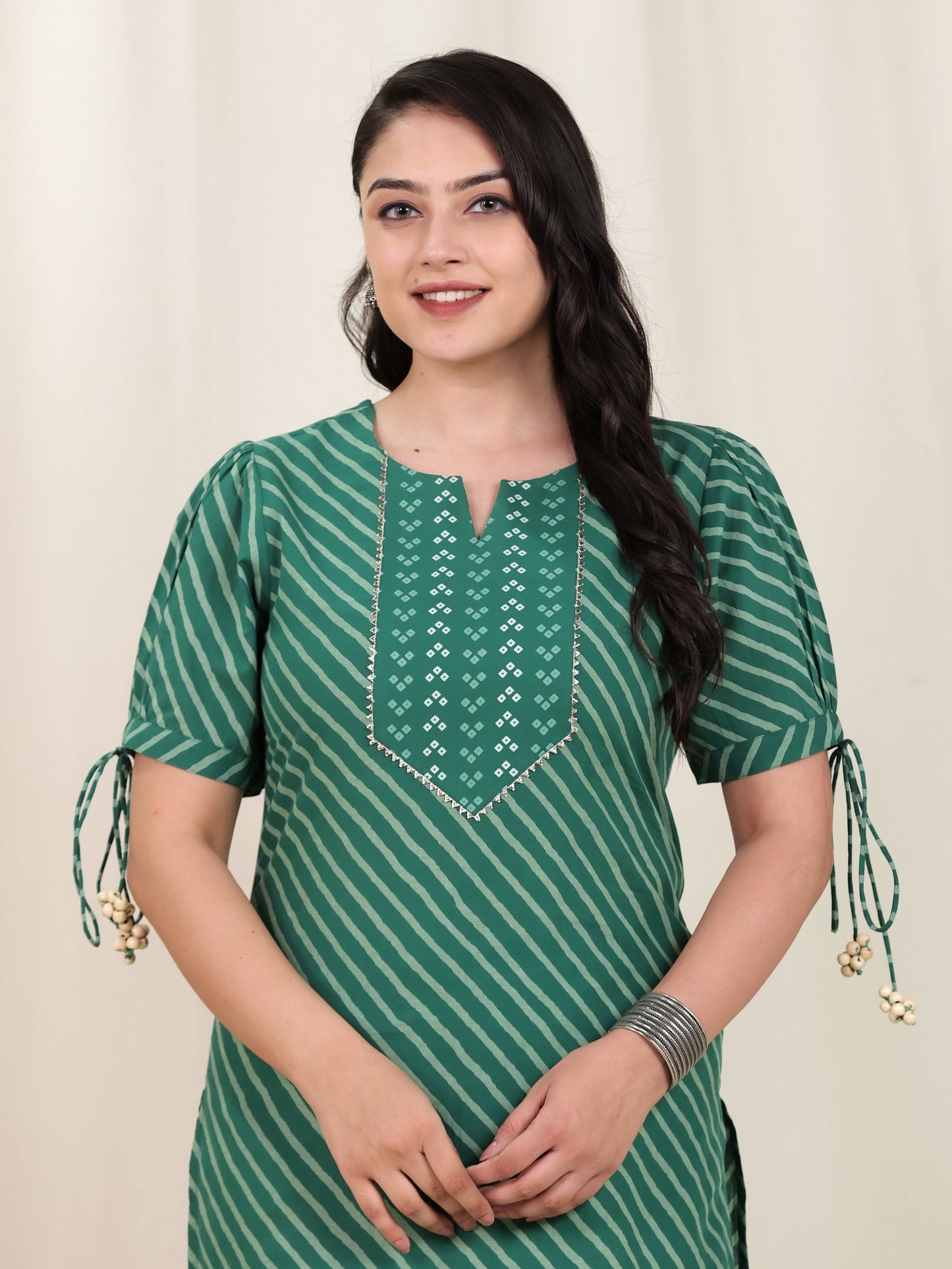 Soft Cotton Placement Print Straight Green Kurta