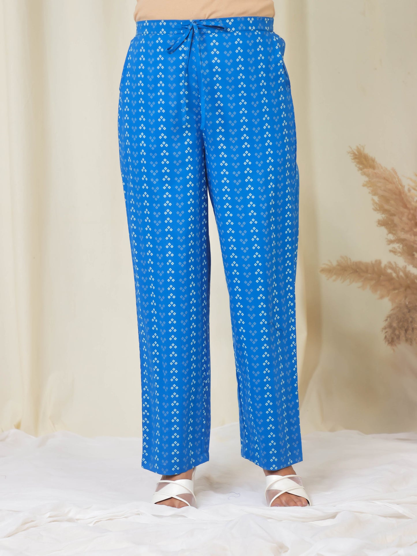 Soft Cotton Bandhani Blue Straight Trousers