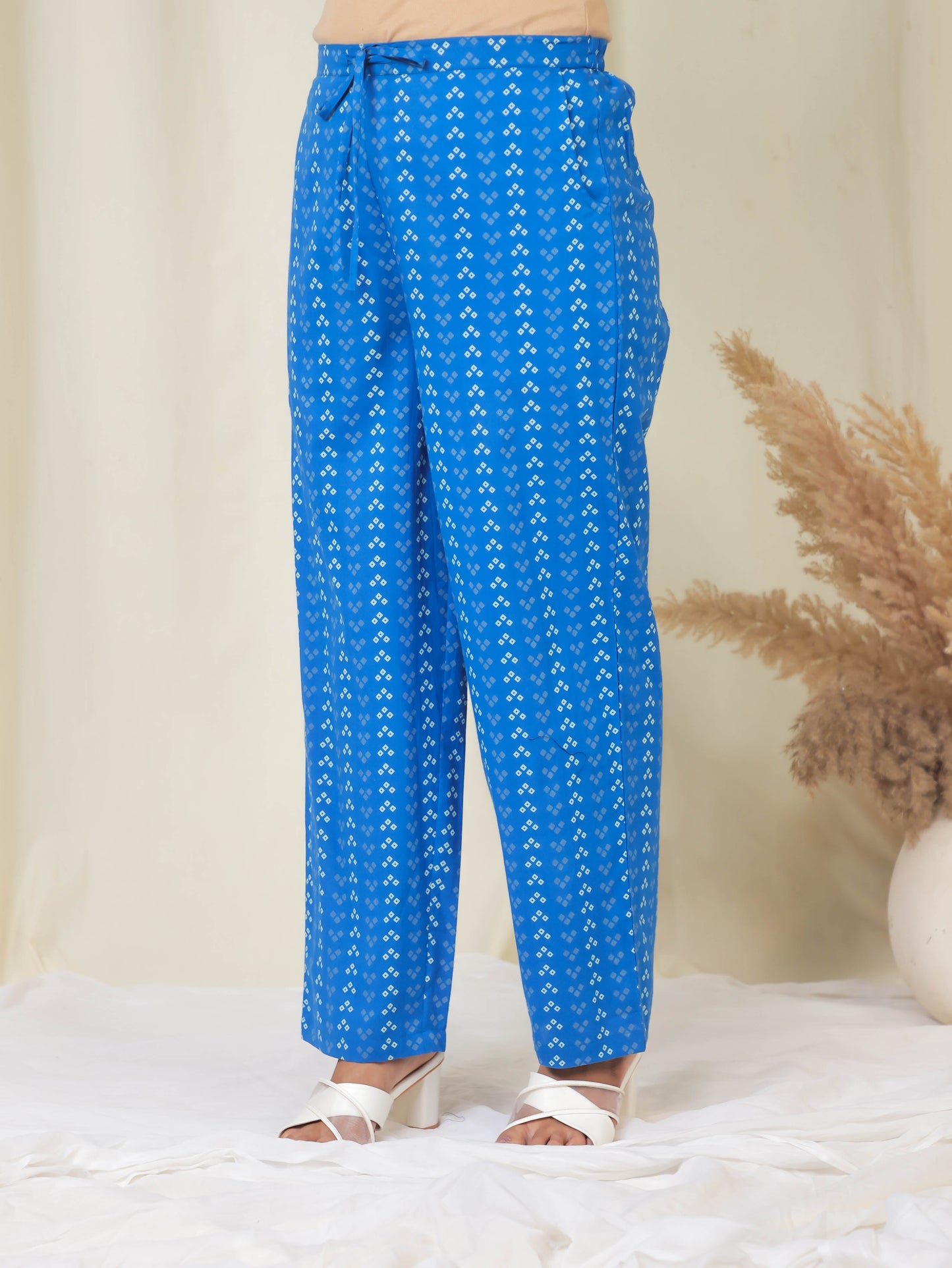 Soft Cotton Bandhani Blue Straight Trousers