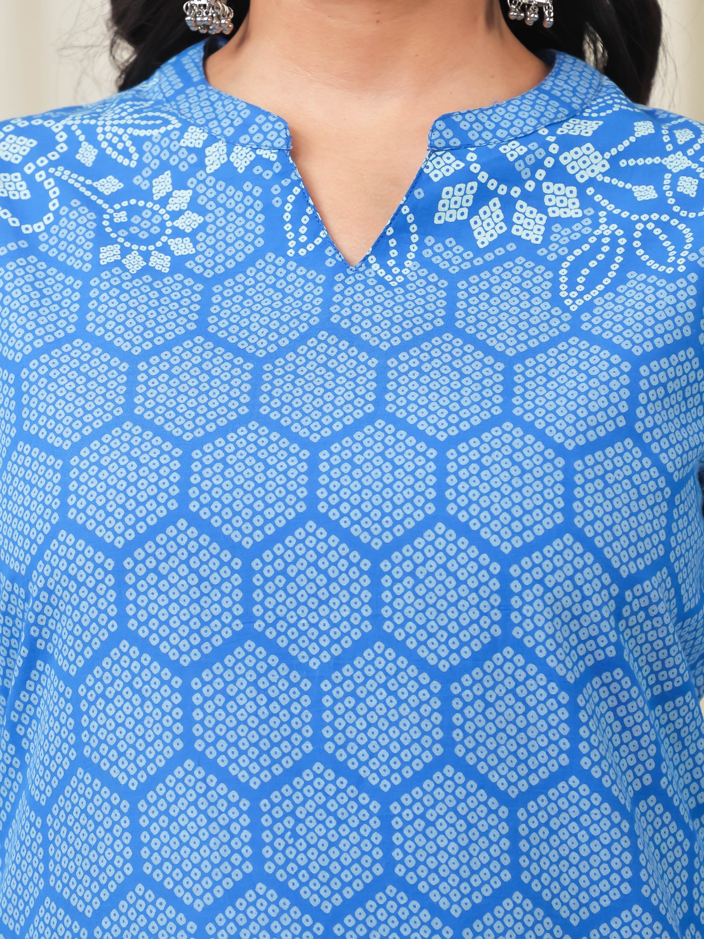 Soft Cotton Bandhani Straight Blue Kurta