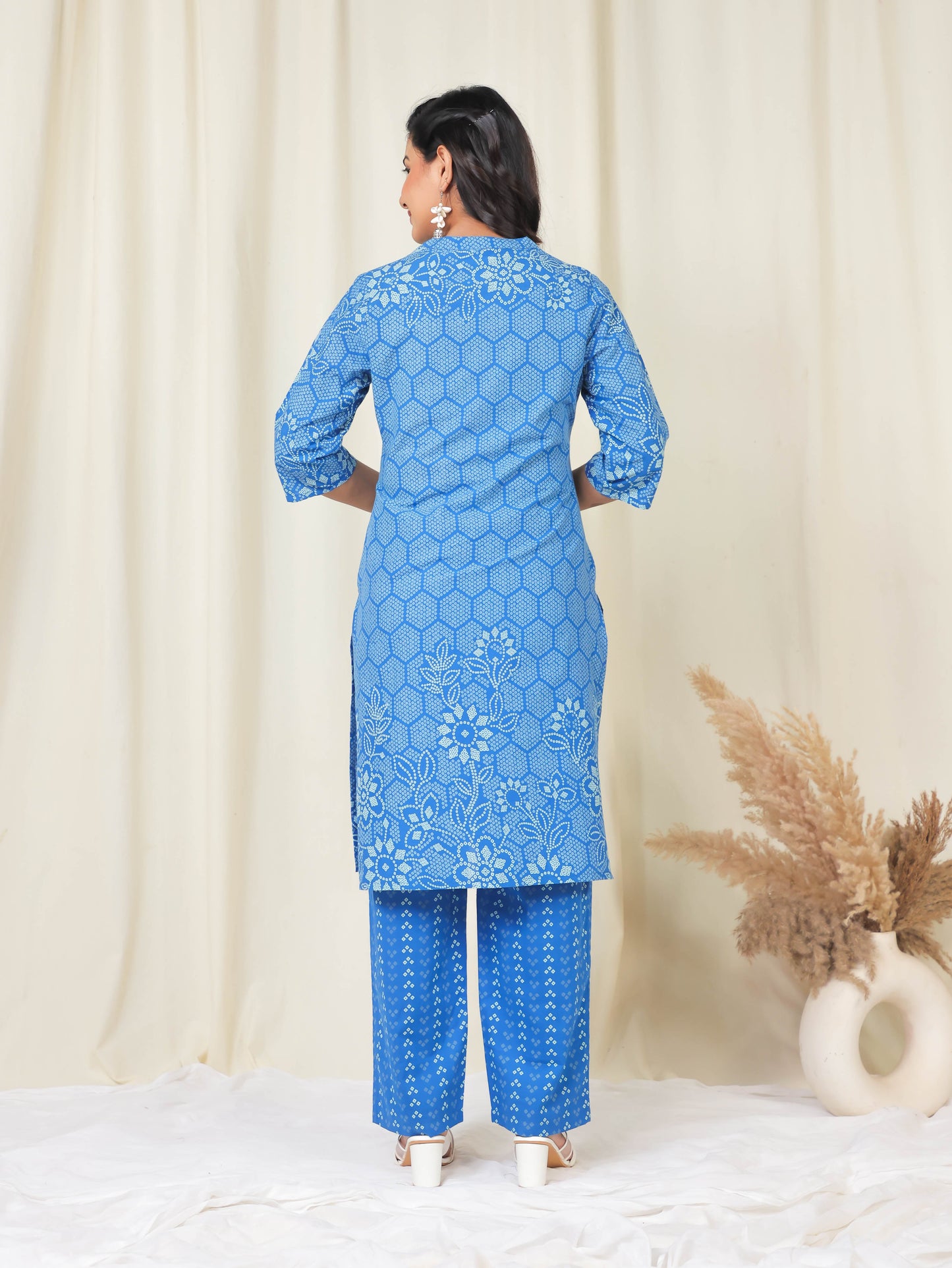 Soft Cotton Bandhani Straight Blue Kurta