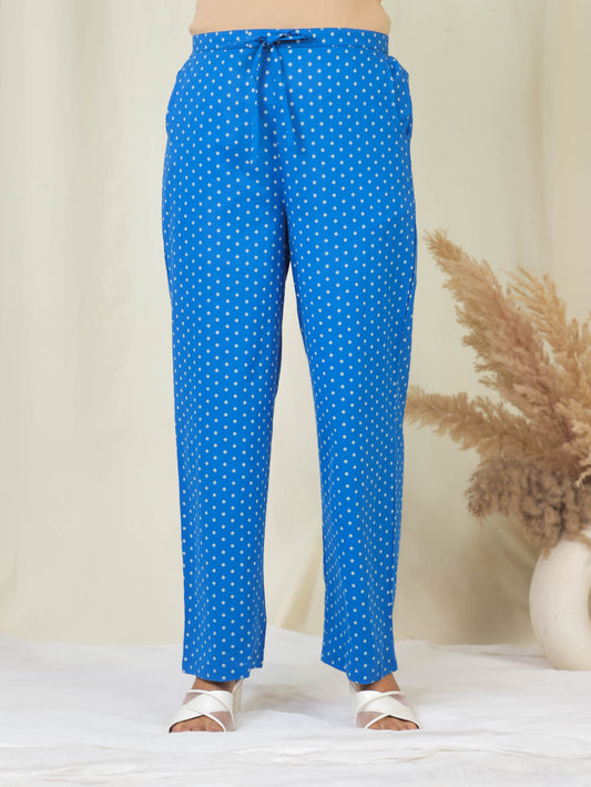 Soft Cotton Bandhani Blue Straight Trousers