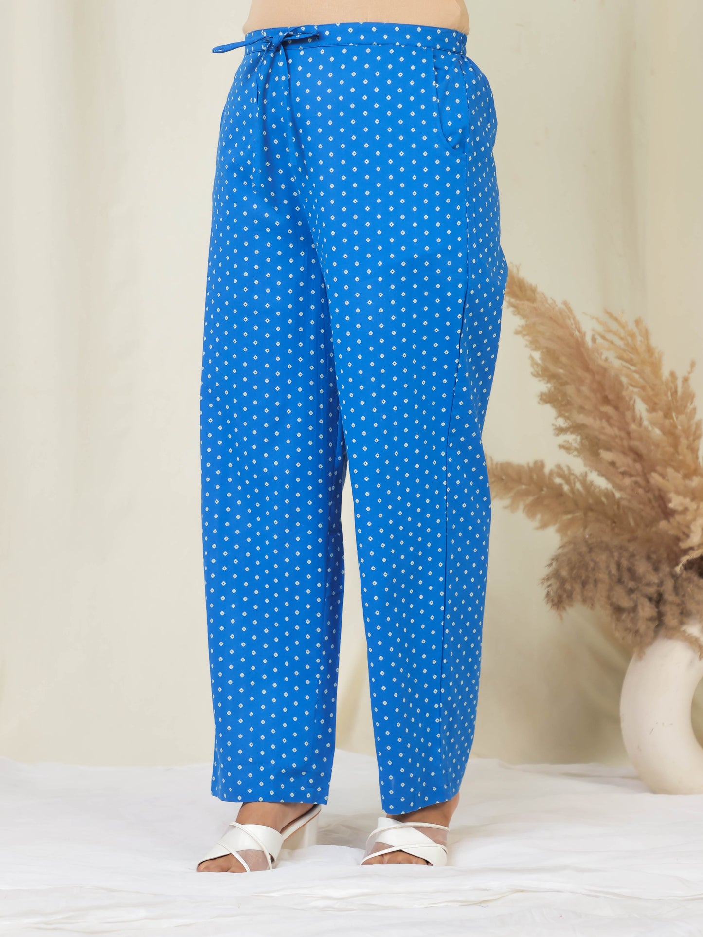 Soft Cotton Bandhani Blue Straight Trousers