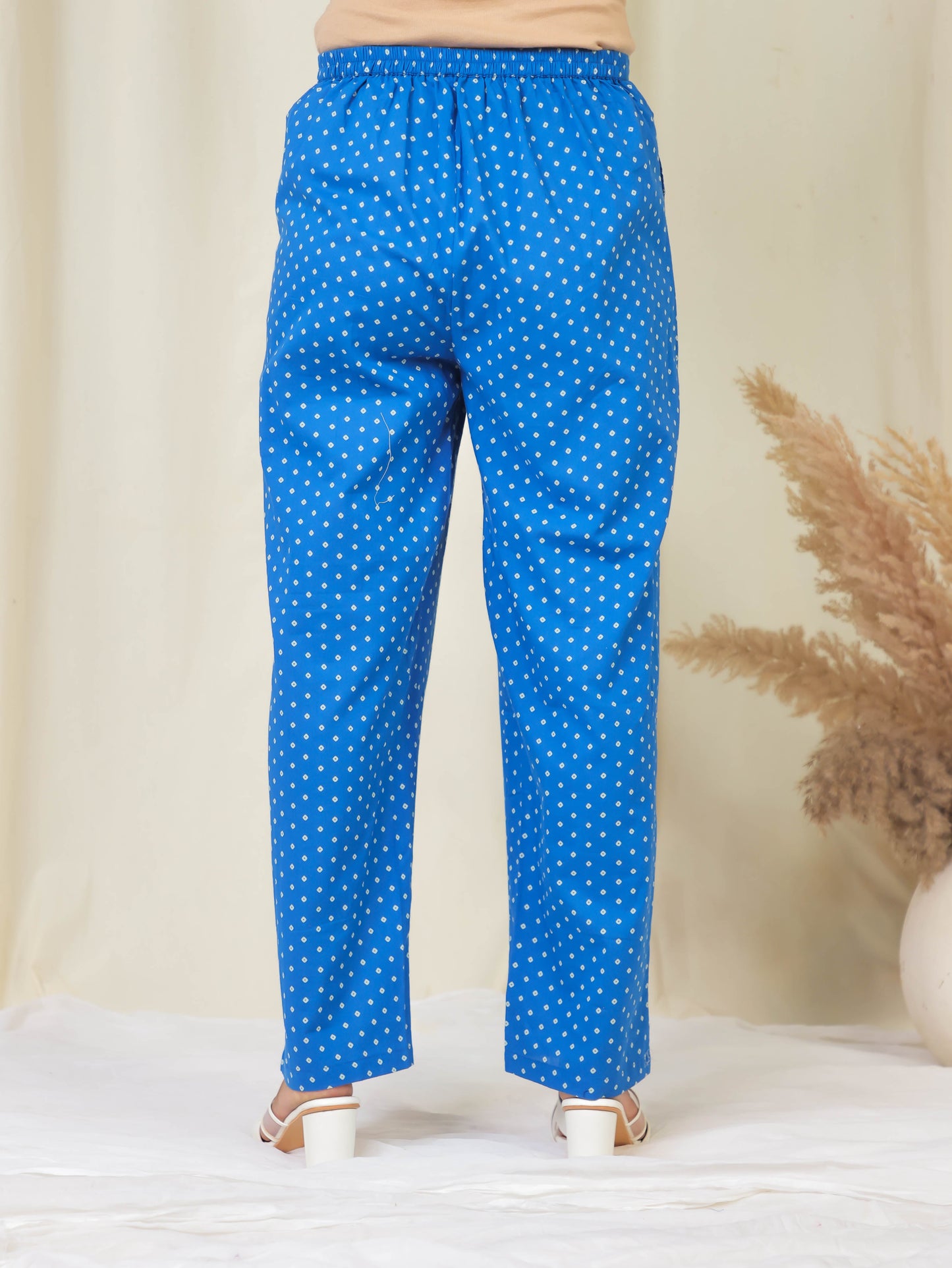 Soft Cotton Bandhani Blue Straight Trousers