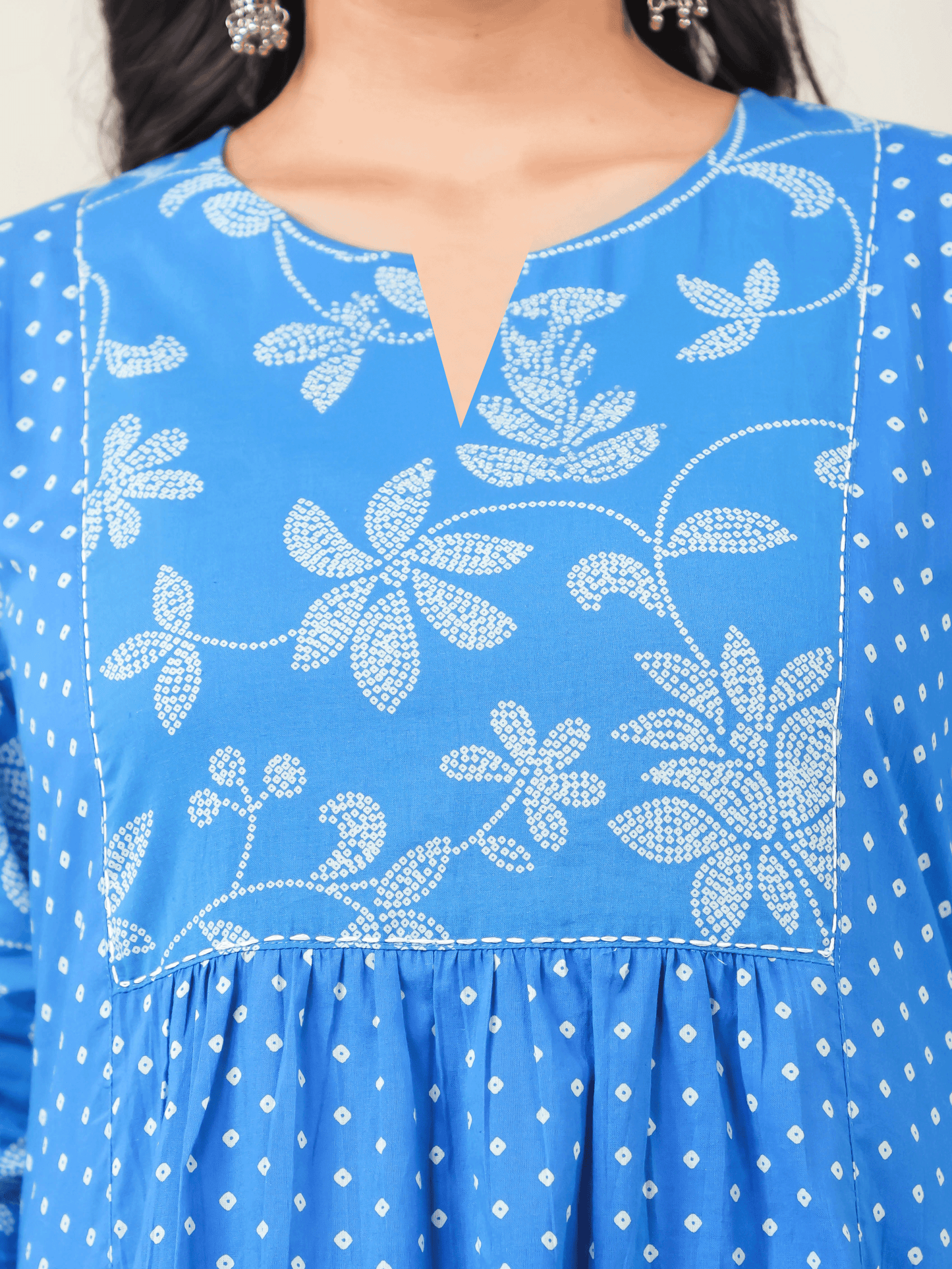 Embroidered Soft Cotton Bandhani Flared Blue Kurta