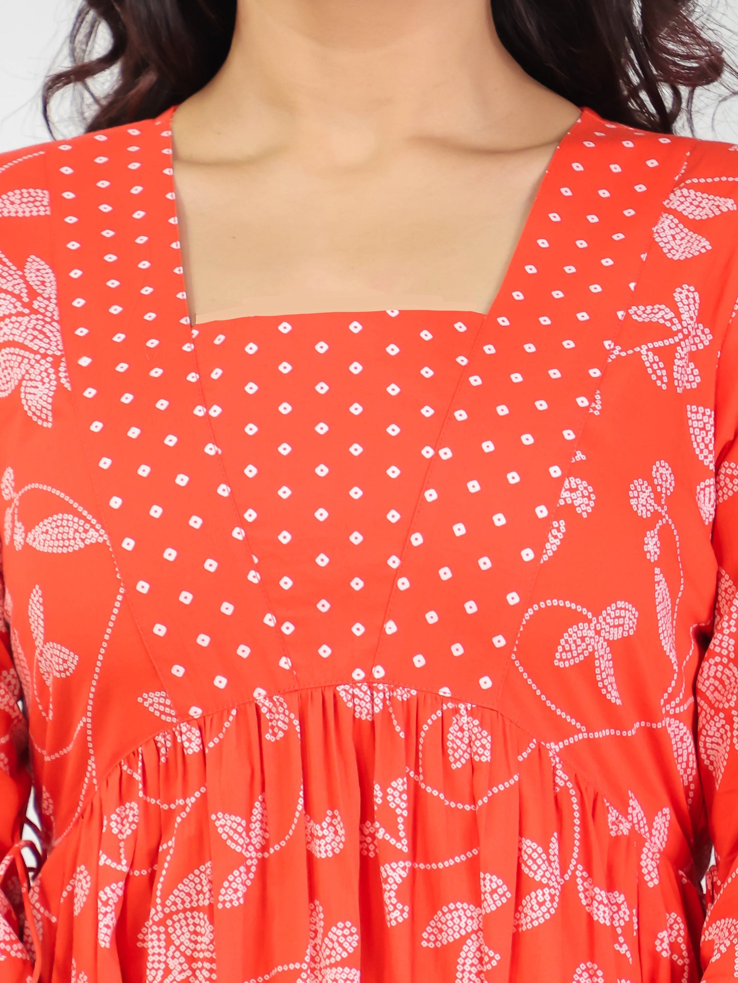 Soft Cotton Floral Anarkali Orange Dress