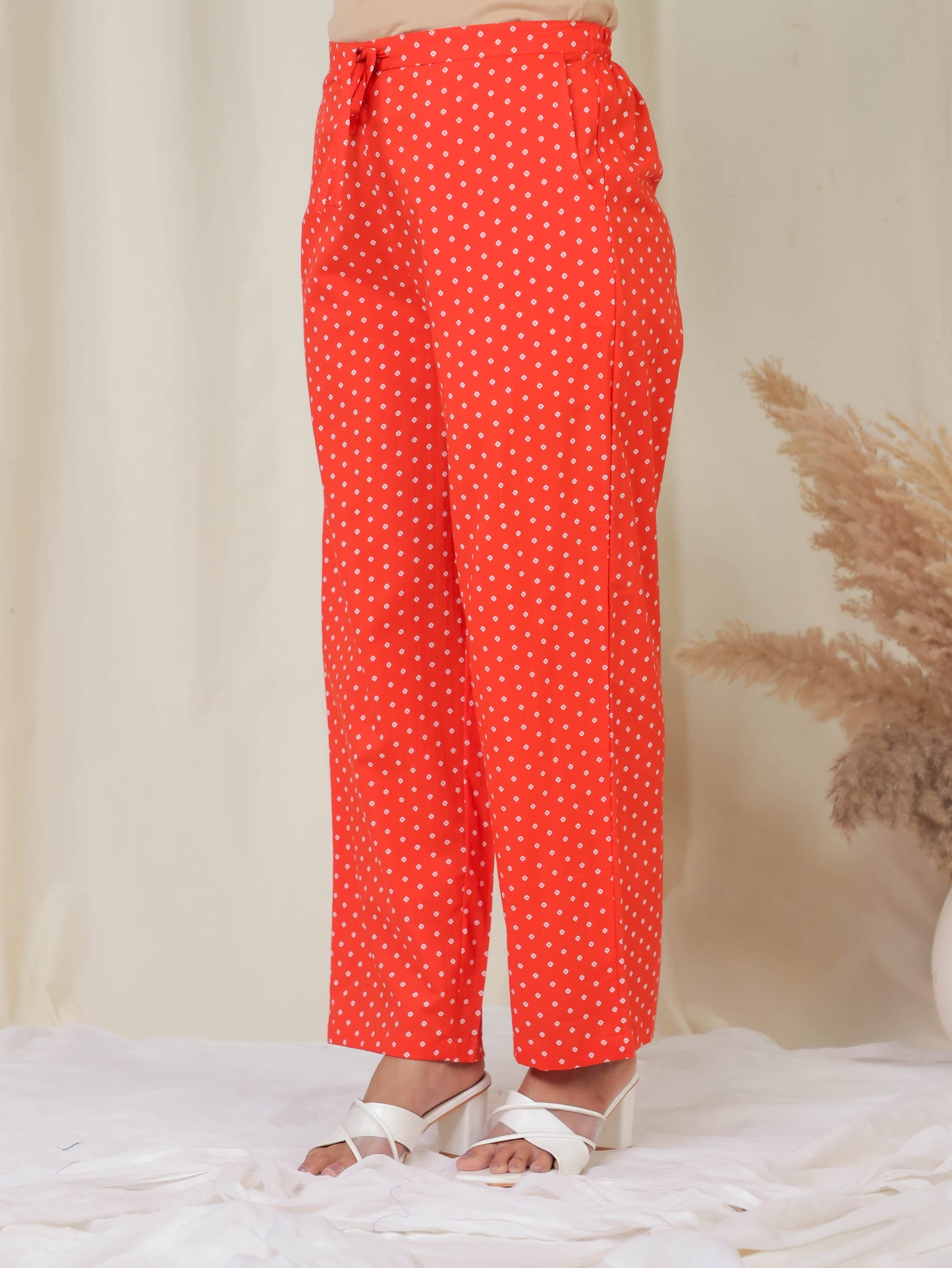 Soft Cotton Bandhani Orange Straight Trousers