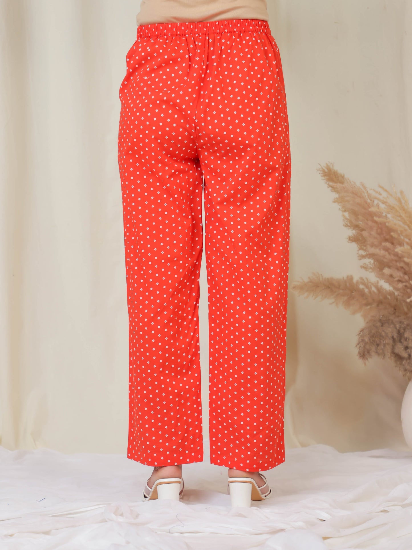 Soft Cotton Bandhani Orange Straight Trousers