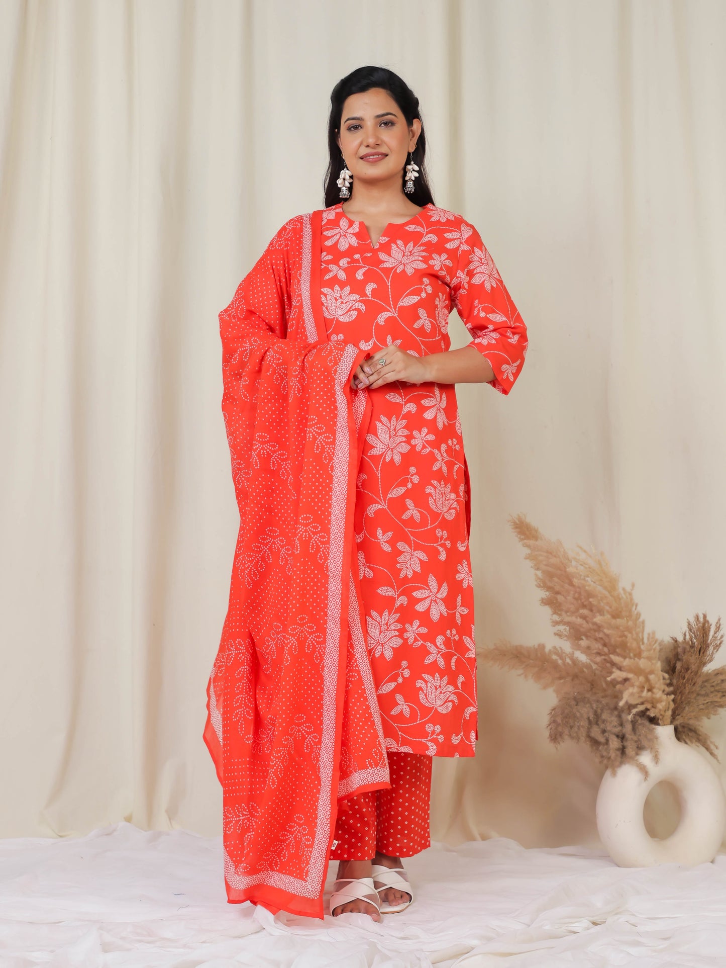 Cotton Voile Bandhani Orange Dupatta
