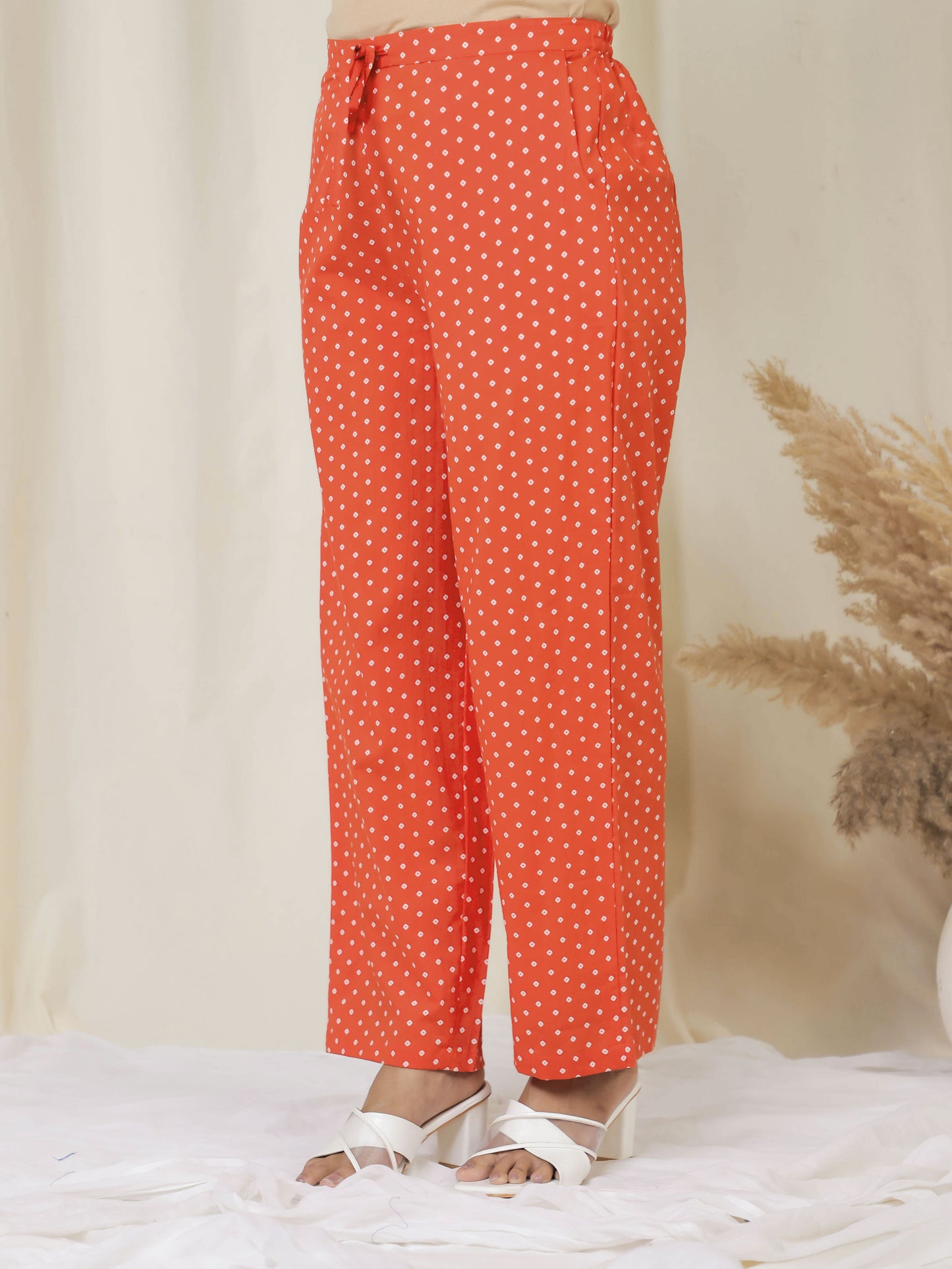 Soft Cotton Bandhani Orange Straight Trousers