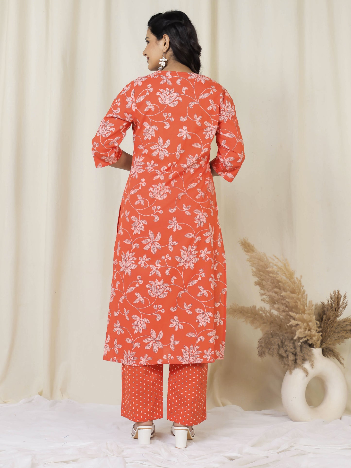 Soft Cotton Bandhani Straight Orange Kurta