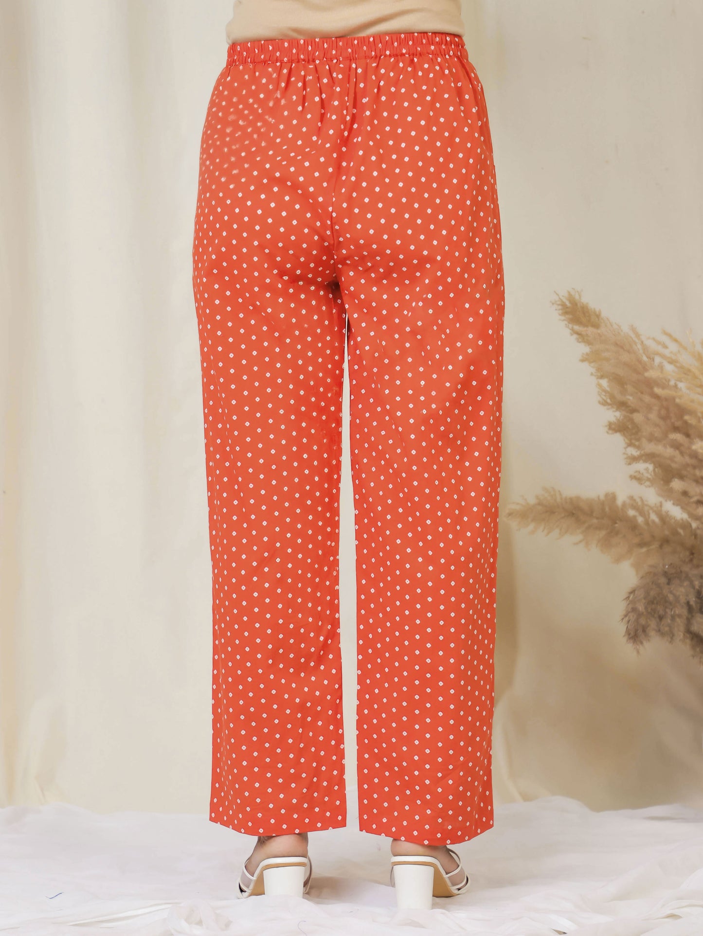 Soft Cotton Bandhani Straight Orange Kurta