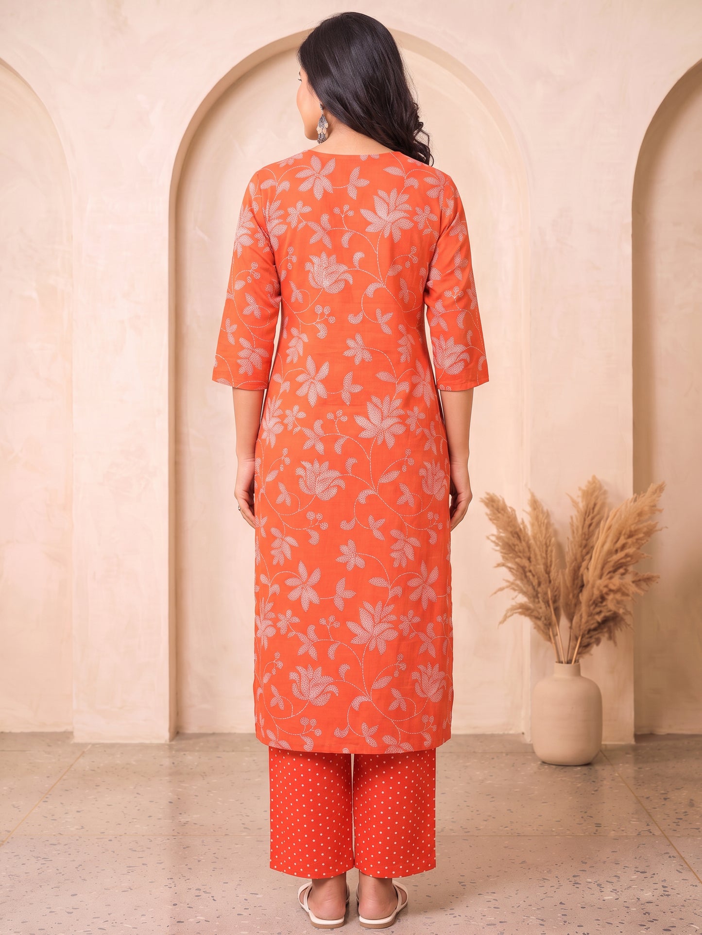 Soft Cotton Bandhani Straight Orange Kurta