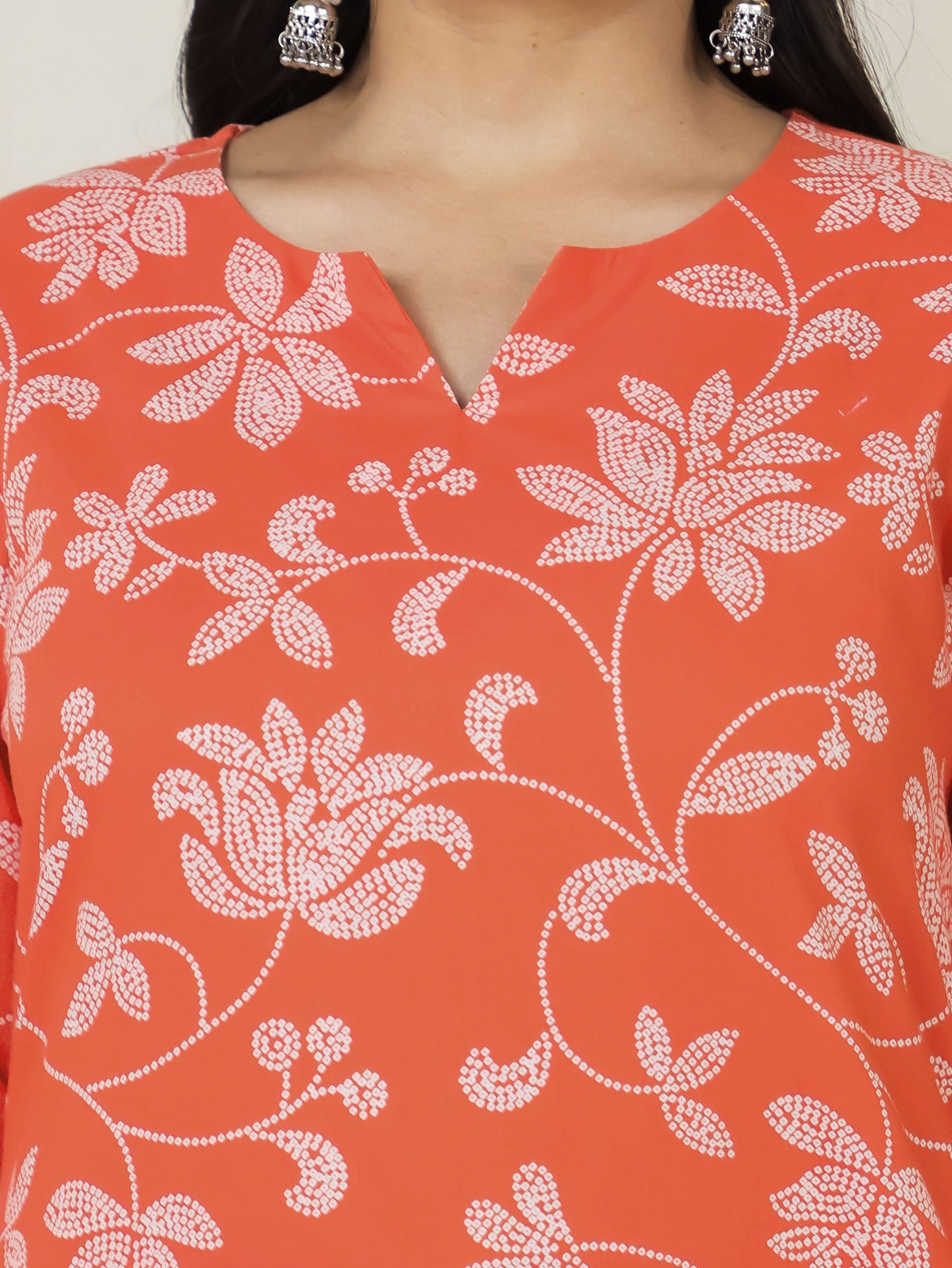 Soft Cotton Bandhani Straight Orange Kurta